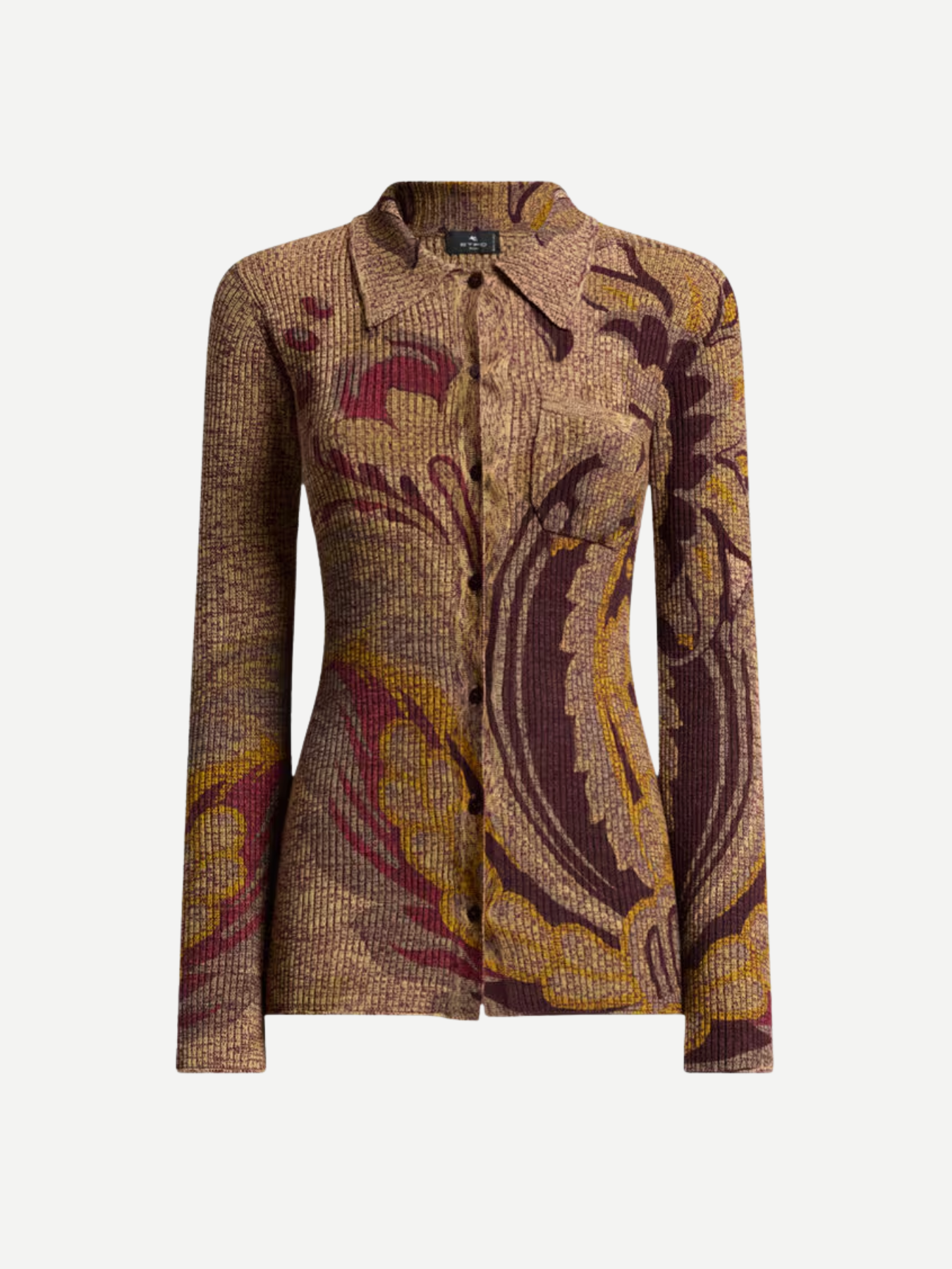 Etro-Ribbed Wool Cardigan w/Daffodil Motif - Brown/Multi-Shirts-Boboli-Vancouver-Canada