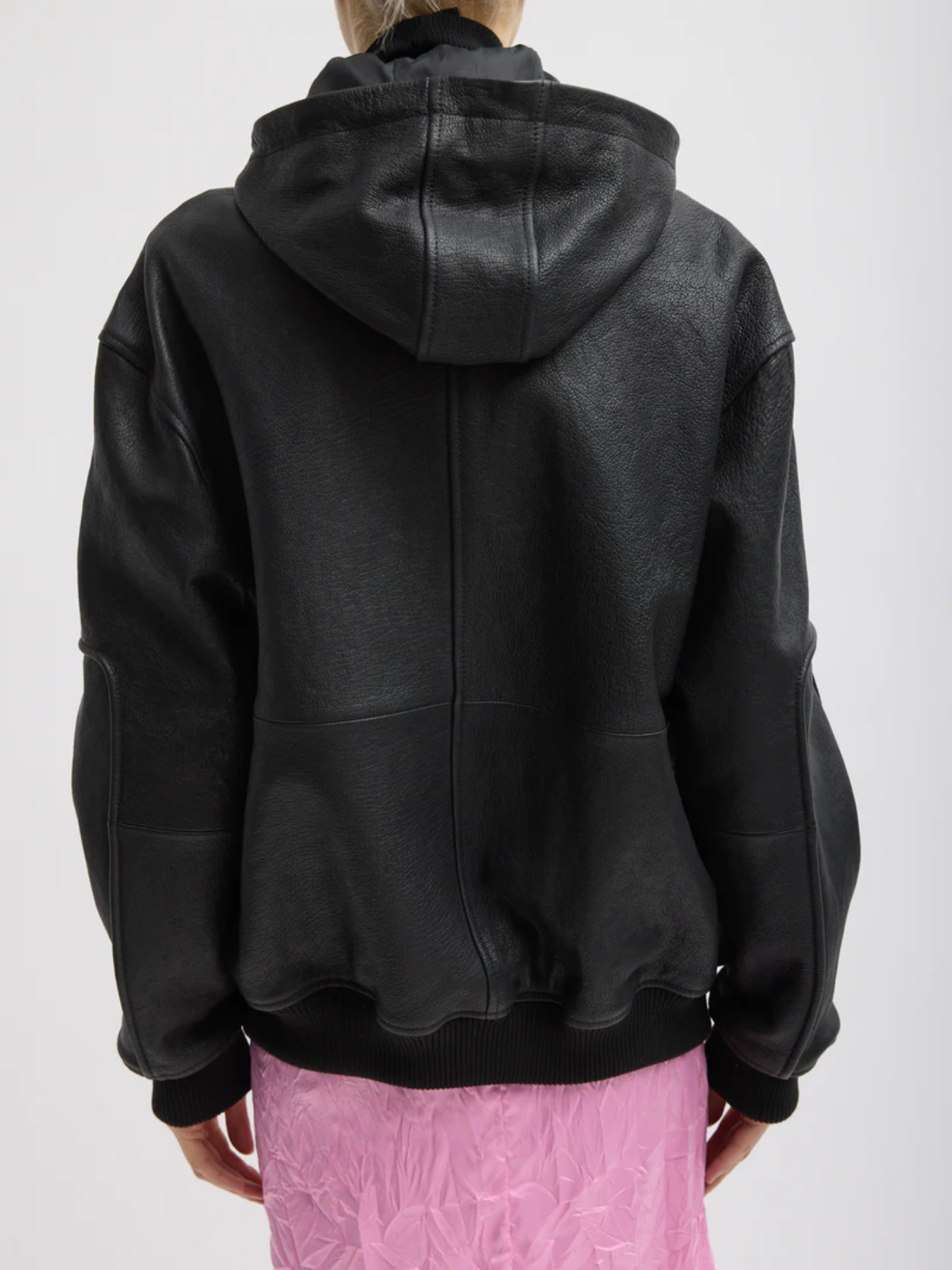 Tibi-Pebbled Leather Zip Up Hoodie Jacket - Black-Jackets-Boboli-Vancouver-Canada