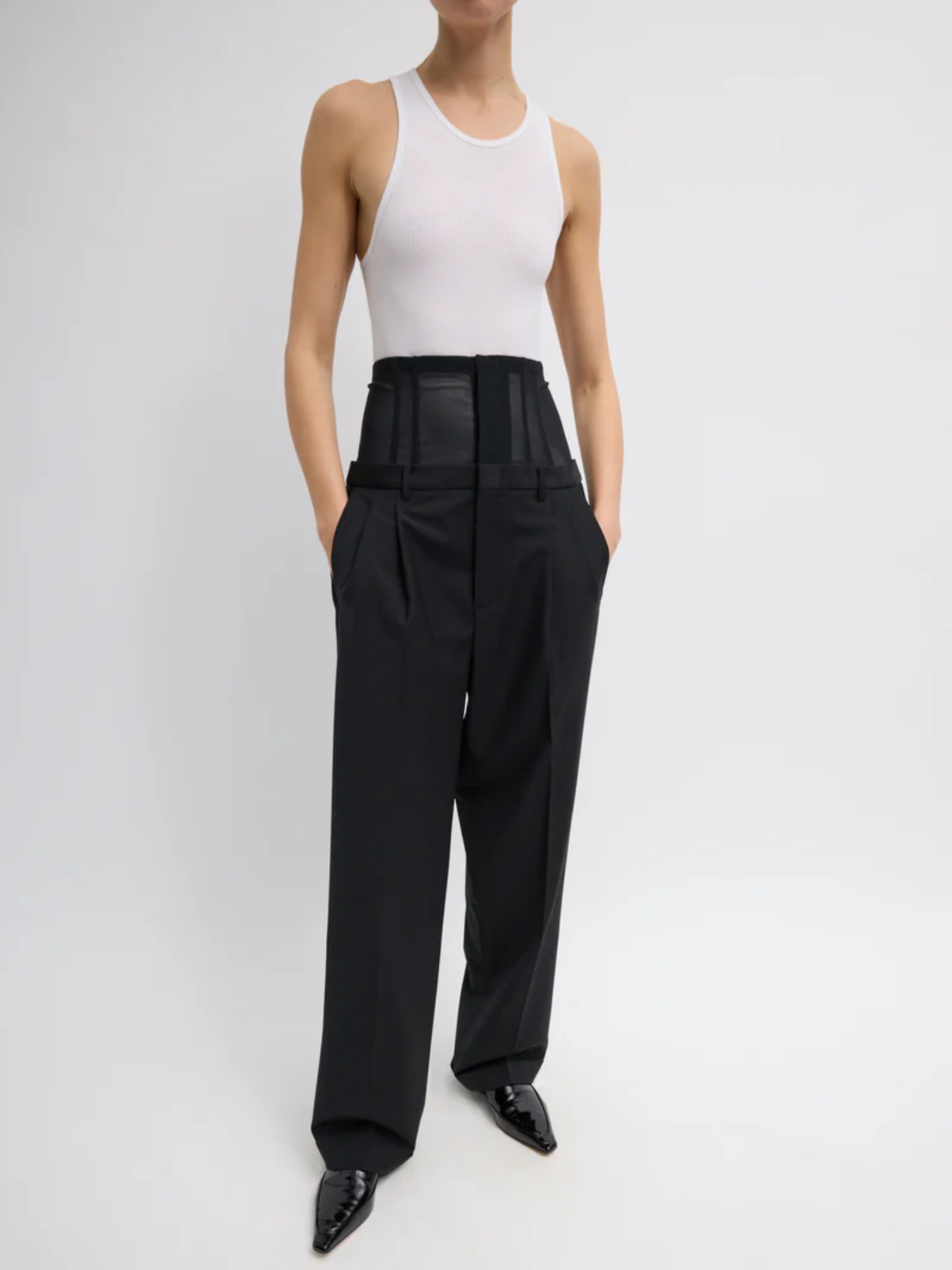 Tibi-Recycled Tropical Wool Corset Trouser - Black-Pants-Boboli-Vancouver-Canada