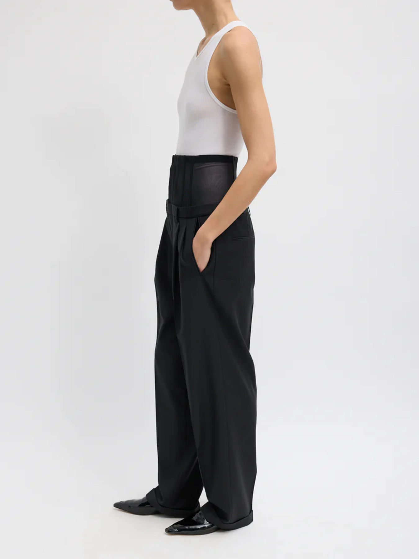 Tibi-Recycled Tropical Wool Corset Trouser - Black-Pants-Boboli-Vancouver-Canada