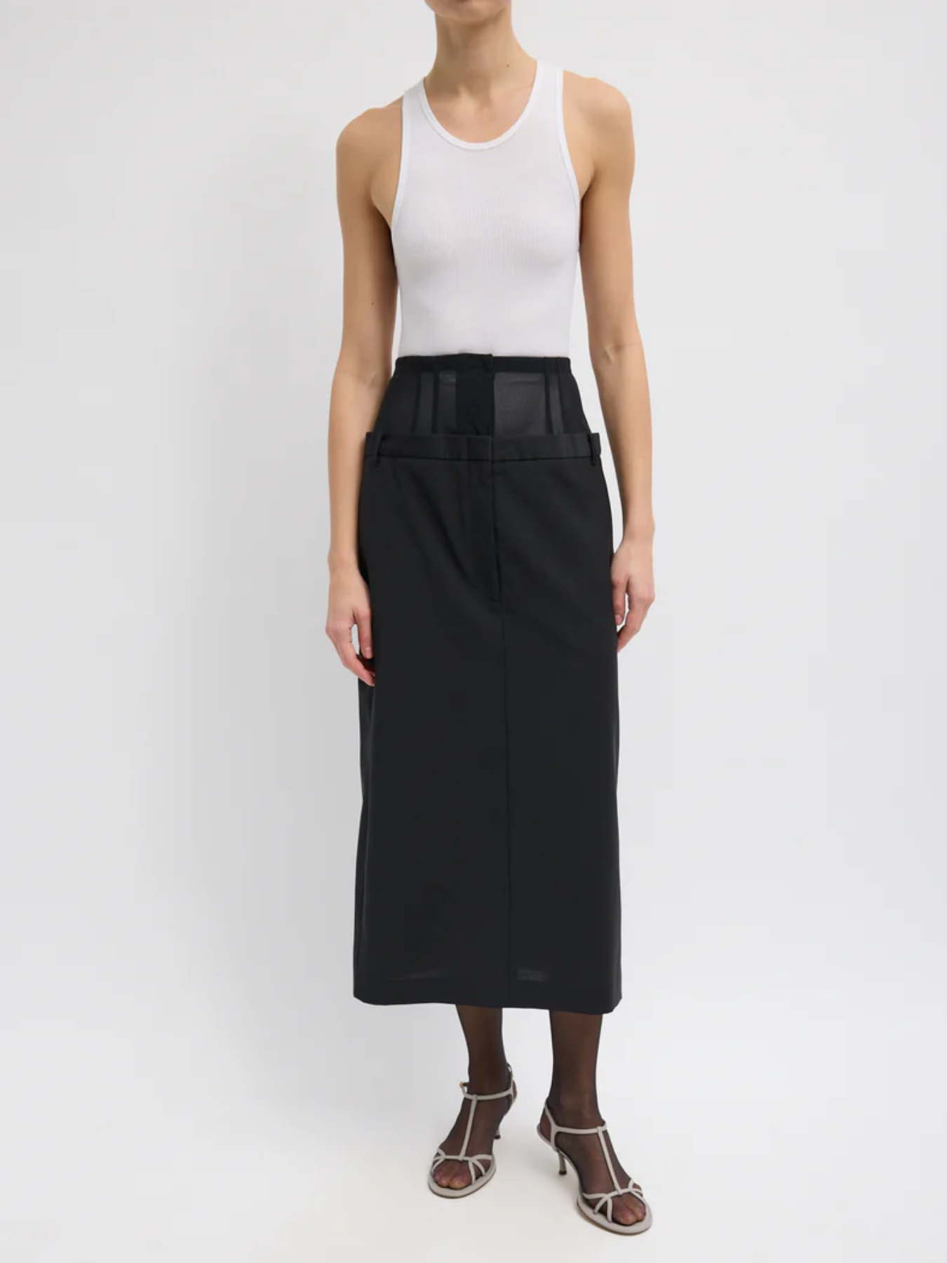 Tibi-Recycled Tropical Wool Corset Maxi Skirt - Black-Skirts-Boboli-Vancouver-Canada