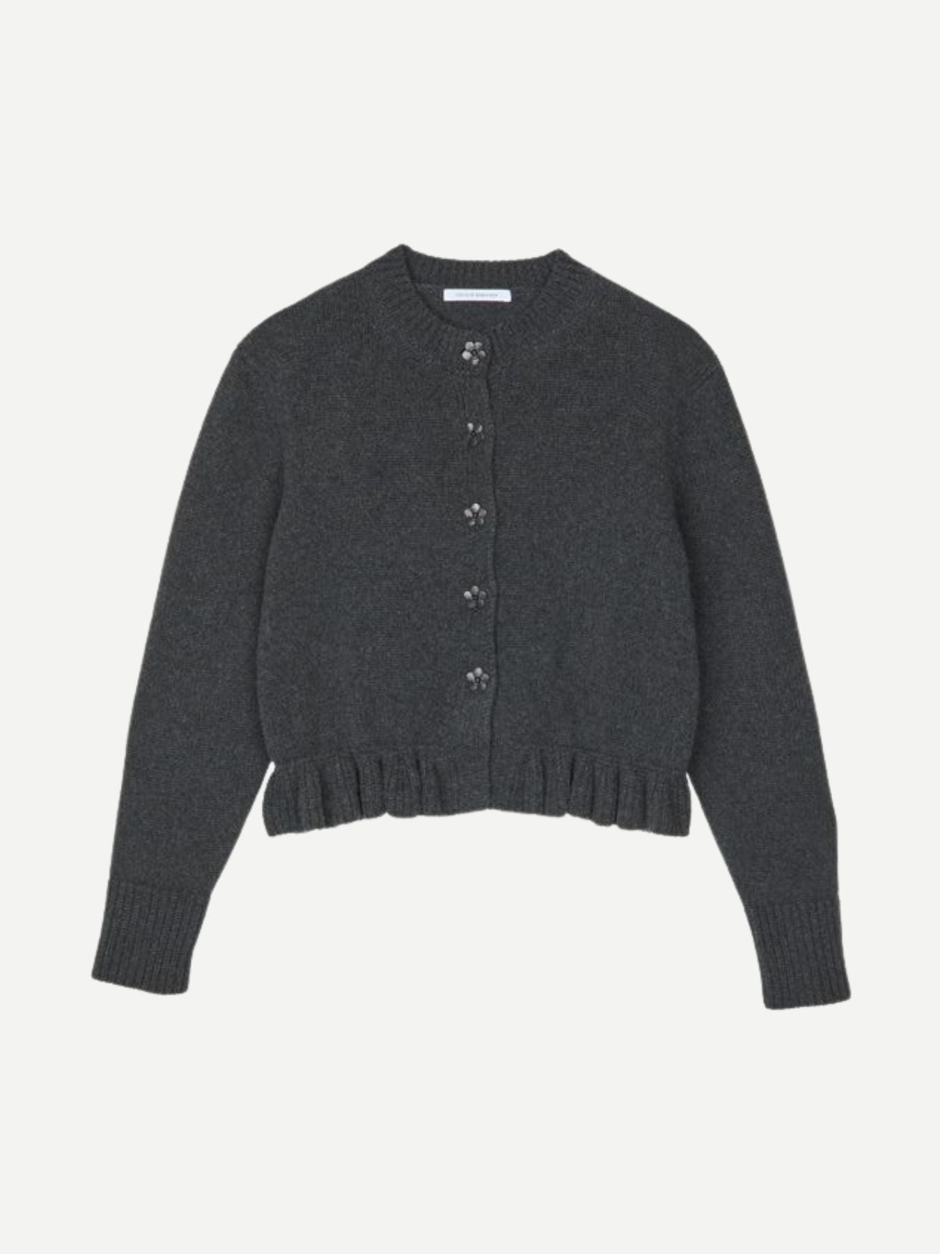 Cecilie Bahnsen-Fibbie Cardigan Recycled Cashmere - Charcoal Grey-Cardigans-Boboli-Vancouver-Canada