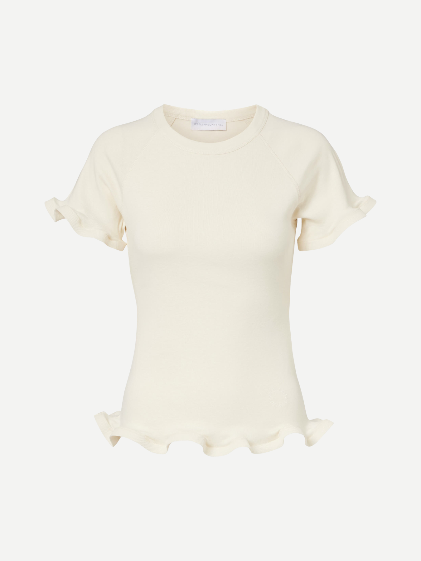Frilled Hem Rib T-Shirt - Cream