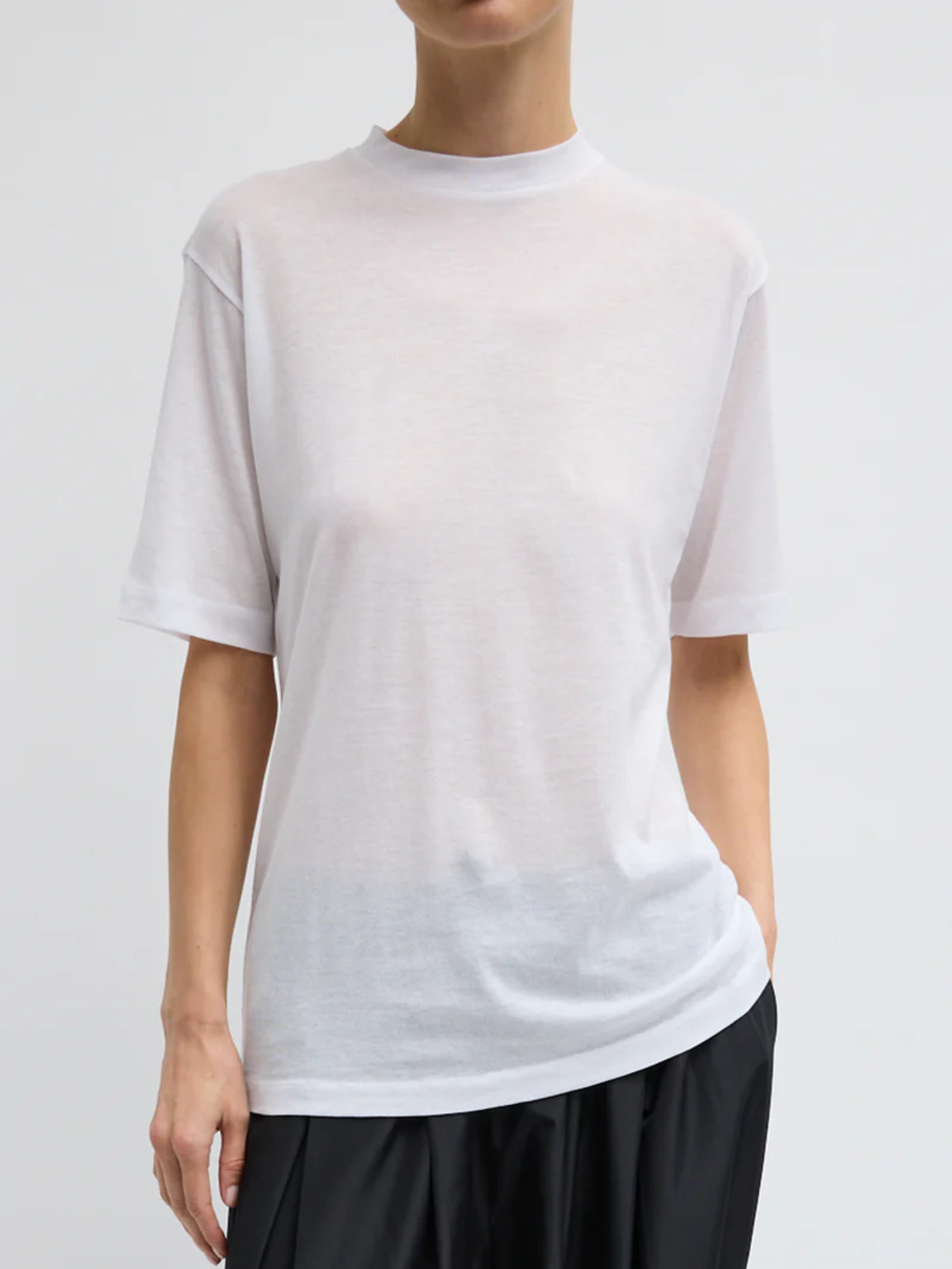 Tibi-Sheer Crepe Knit Unisex T - White-T-Shirts-Boboli-Vancouver-Canada