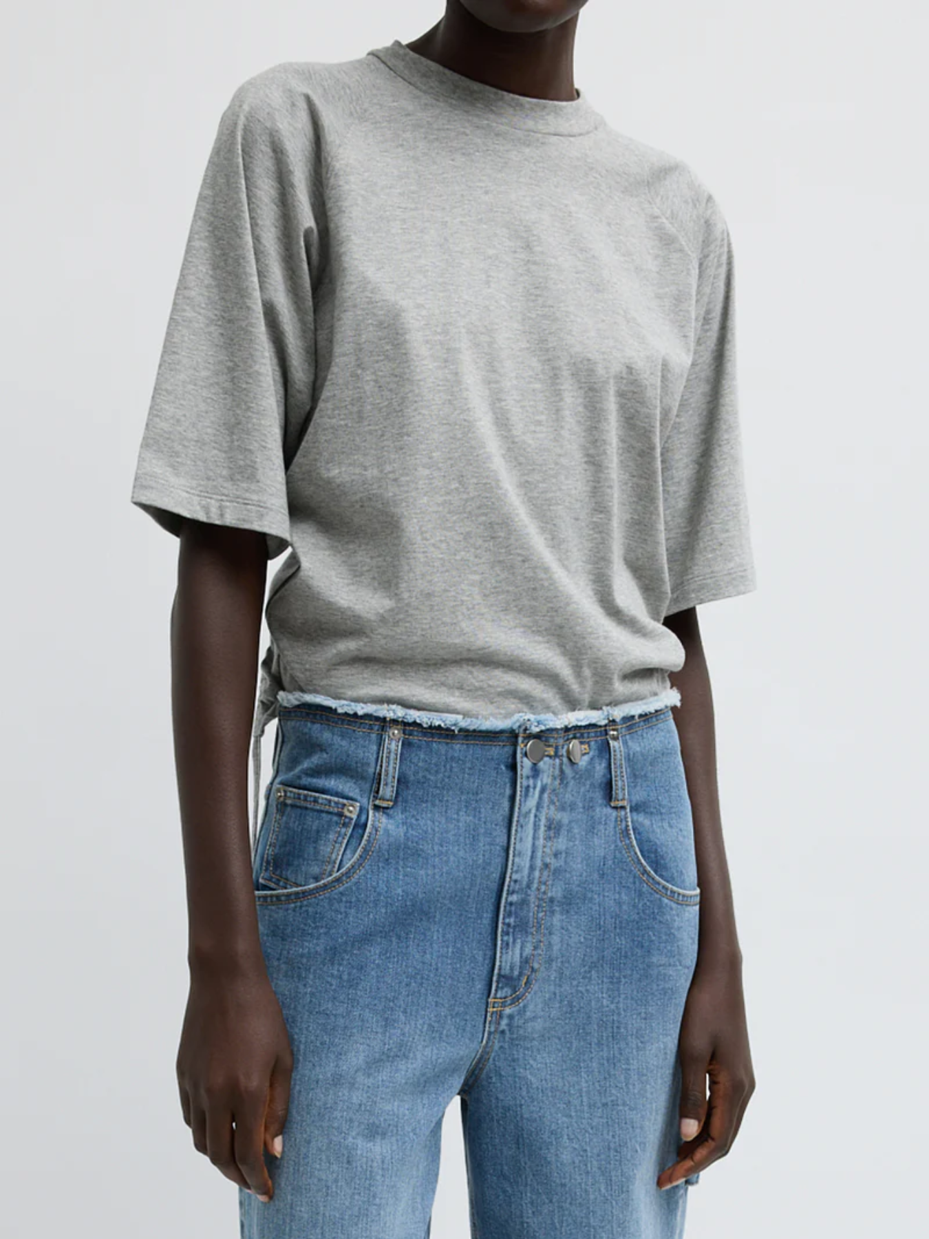 Tibi-Tshirting Short Sleeve Top With Shirred Back - Heather Grey-Tops-Boboli-Vancouver-Canada