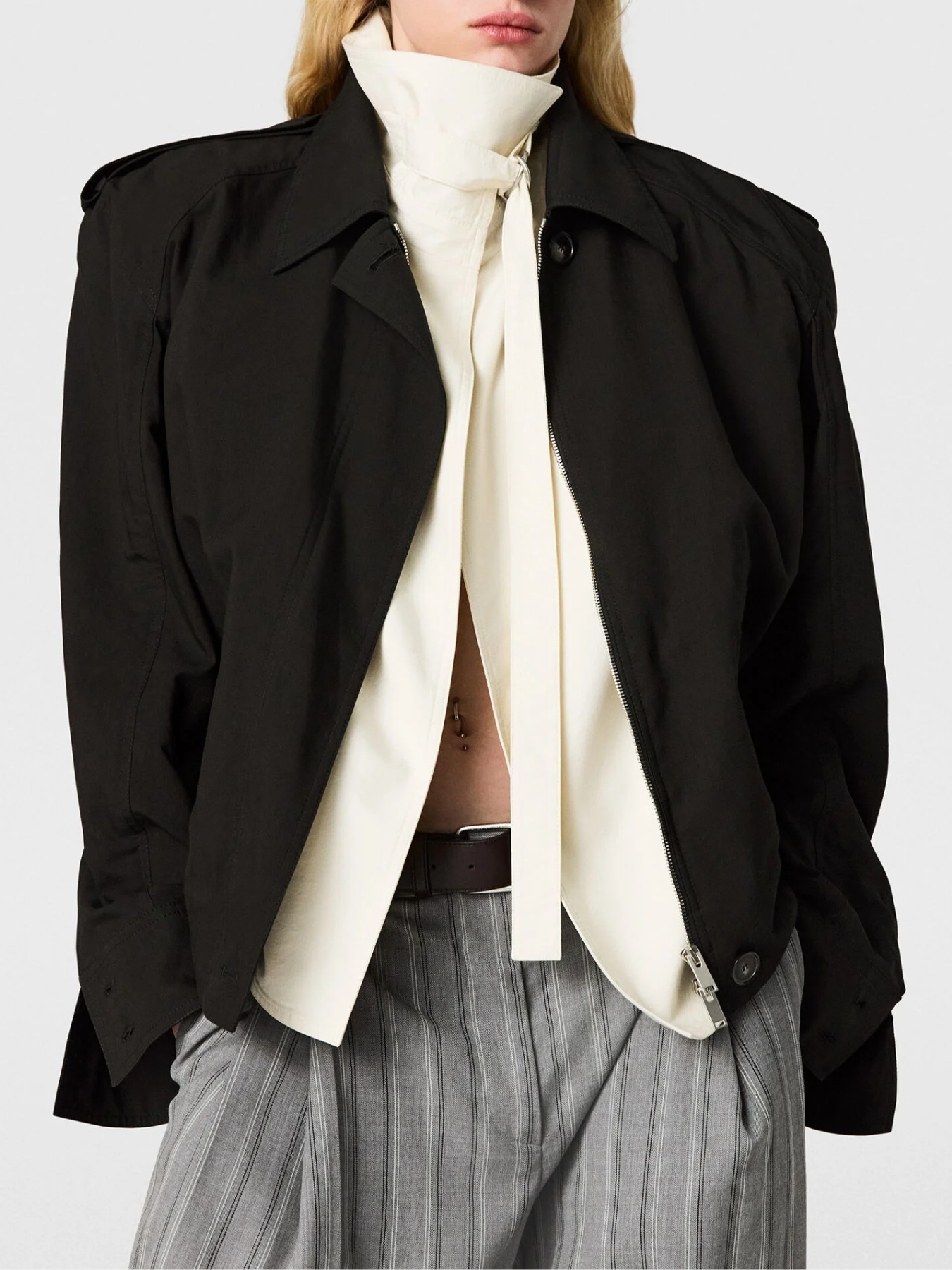 Stella McCartney-Washed Cotton Double Layer Jacket - Black-Jackets-Boboli-Vancouver-Canada