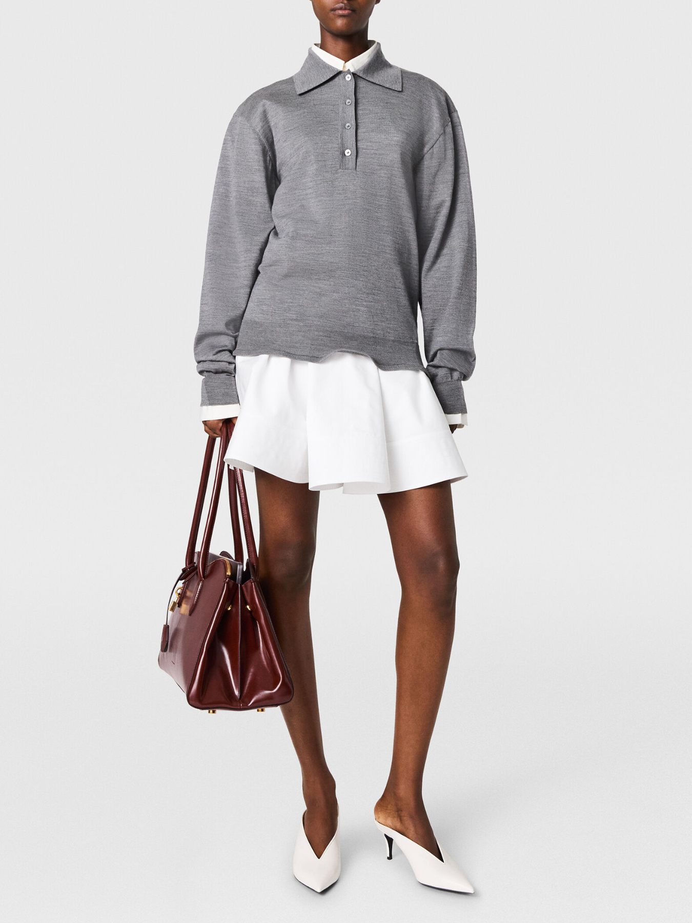 Stella McCartney-Lightwool Polo Sweater - Grey Melange-Dresses-Boboli-Vancouver-Canada