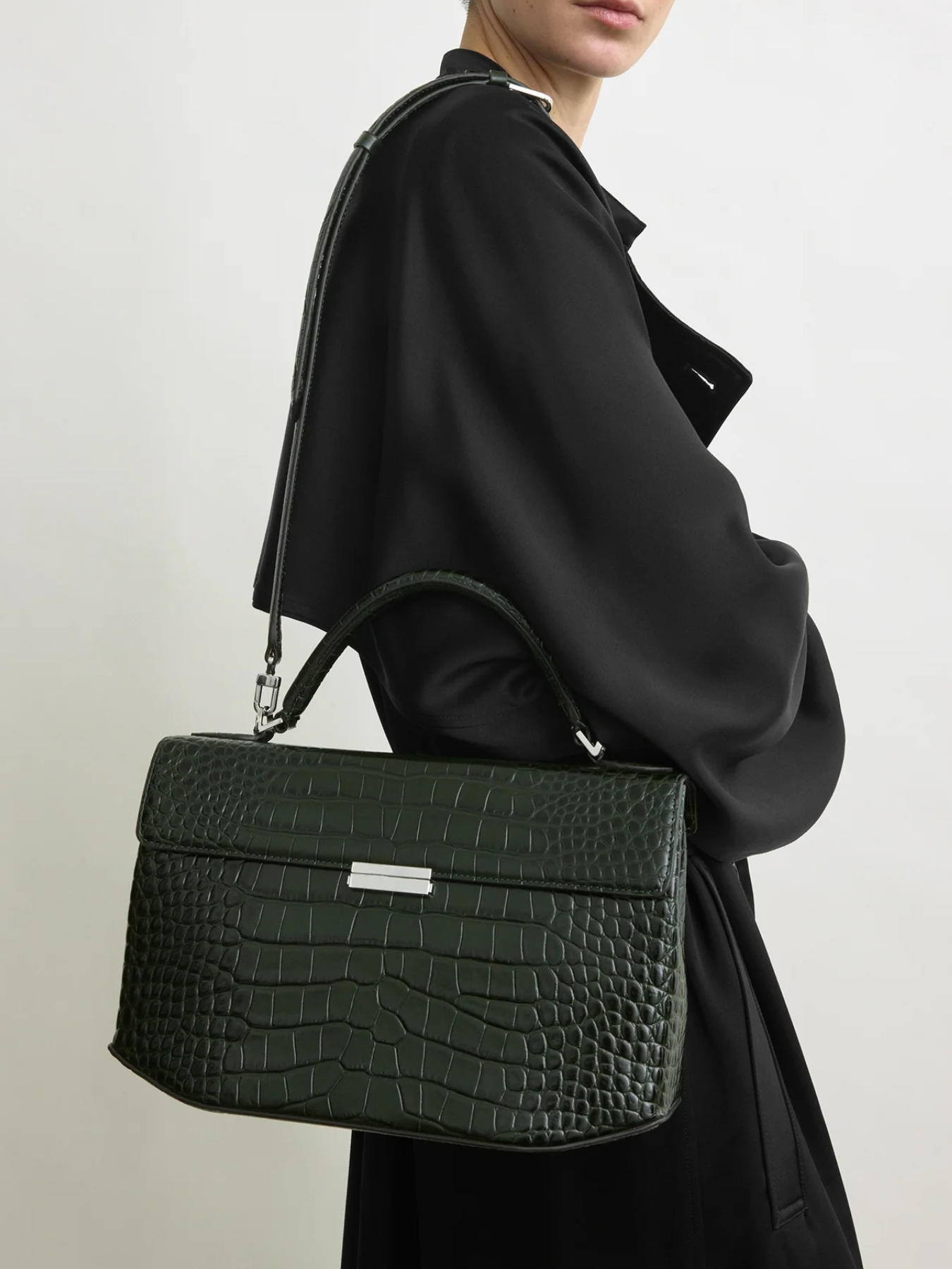 Totême-Clip Croco-Embossed Top Handle - Black-Bags-Boboli-Vancouver-Canada