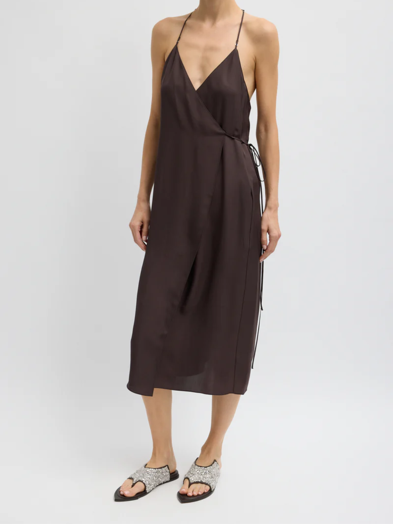 Tibi-Summer Slip Wrap Slip Dress - Chocolate Brown-Dresses-Boboli-Vancouver-Canada