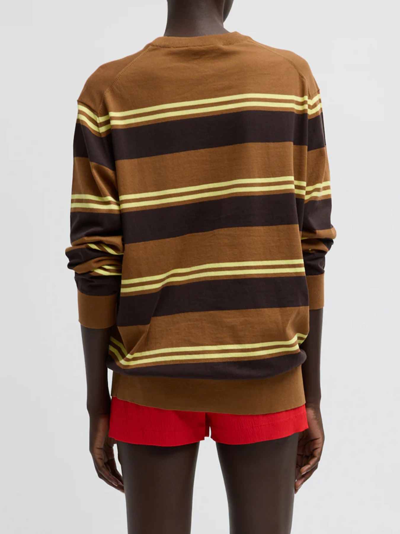 Tibi-Super Fine Gauge Striped Perfect Crewneck - Brown-Sweaters-Boboli-Vancouver-Canada
