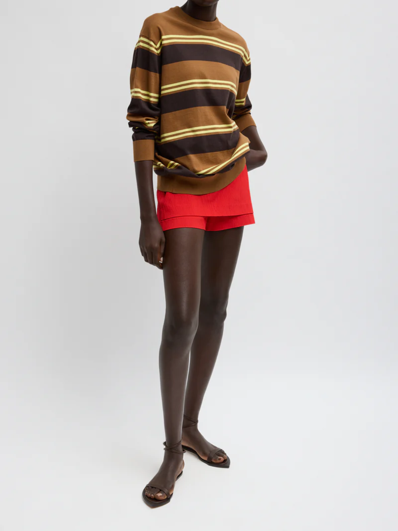 Tibi-Super Fine Gauge Striped Perfect Crewneck - Brown-Sweaters-Boboli-Vancouver-Canada