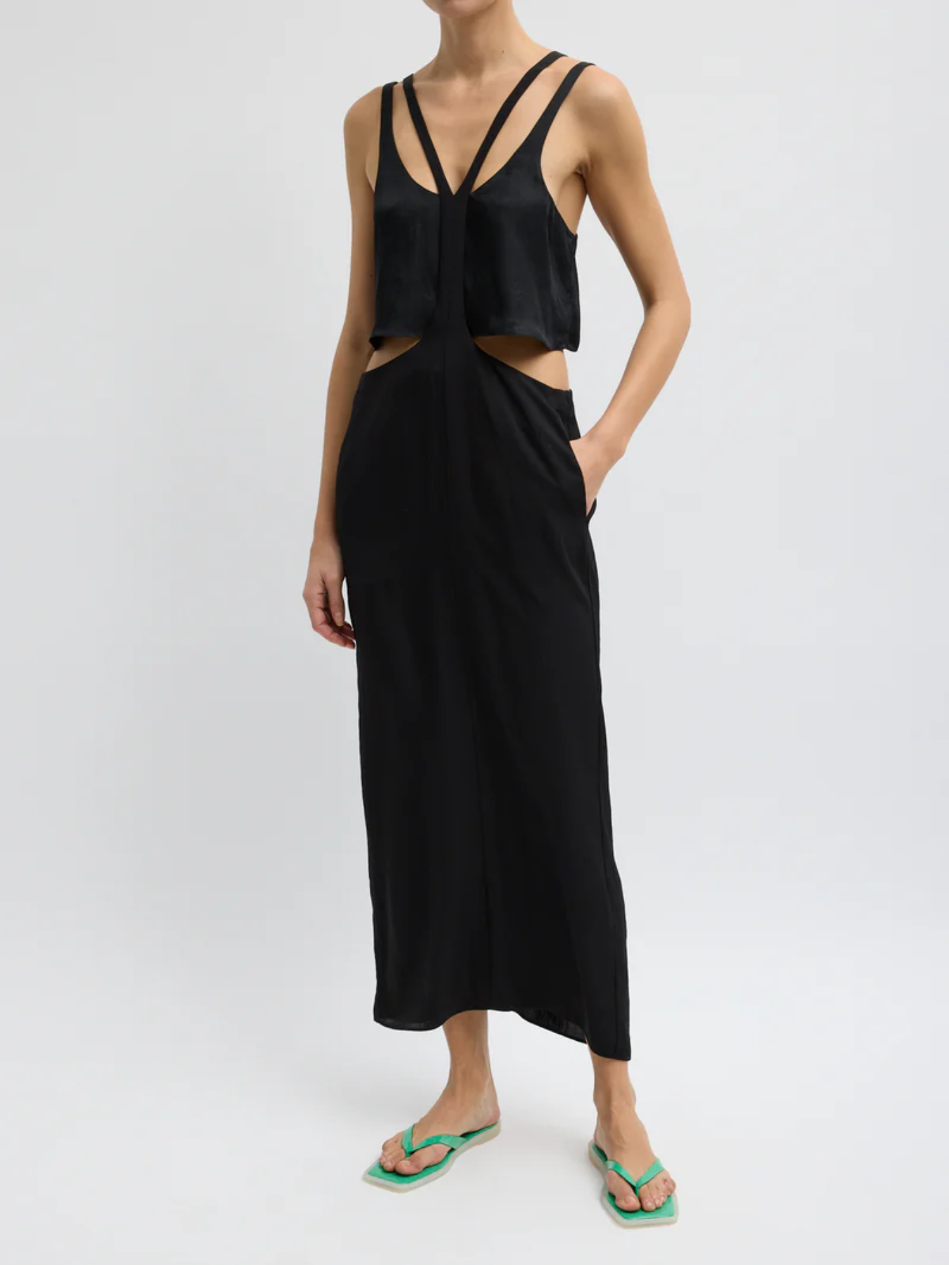 Tibi-Summer Acetate Crinkle Overall Skirt - Black-Skirts-Boboli-Vancouver-Canada