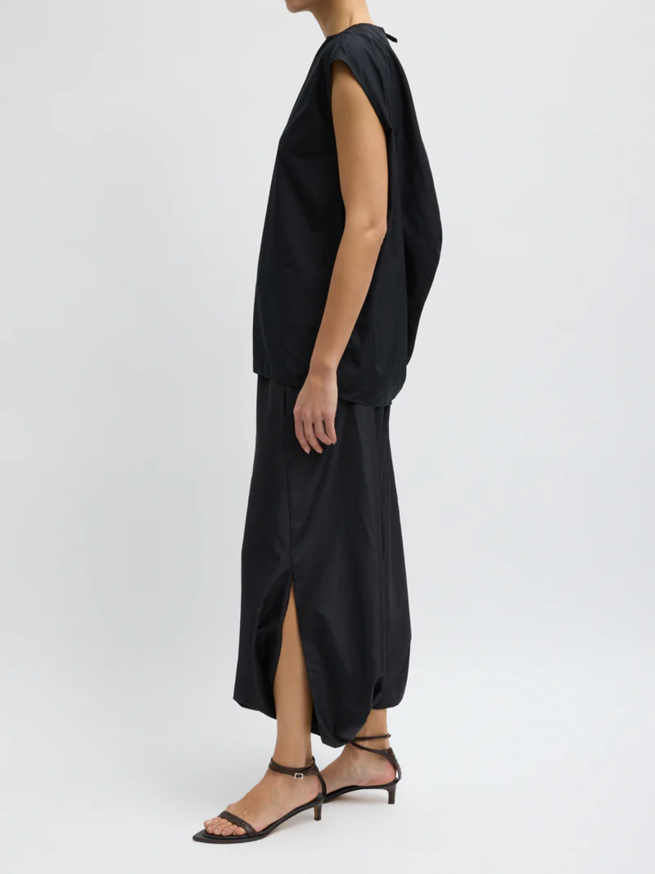 Tibi-Summer Nylon Flat Front Jalousie Skirt - Black-Skirts-Boboli-Vancouver-Canada