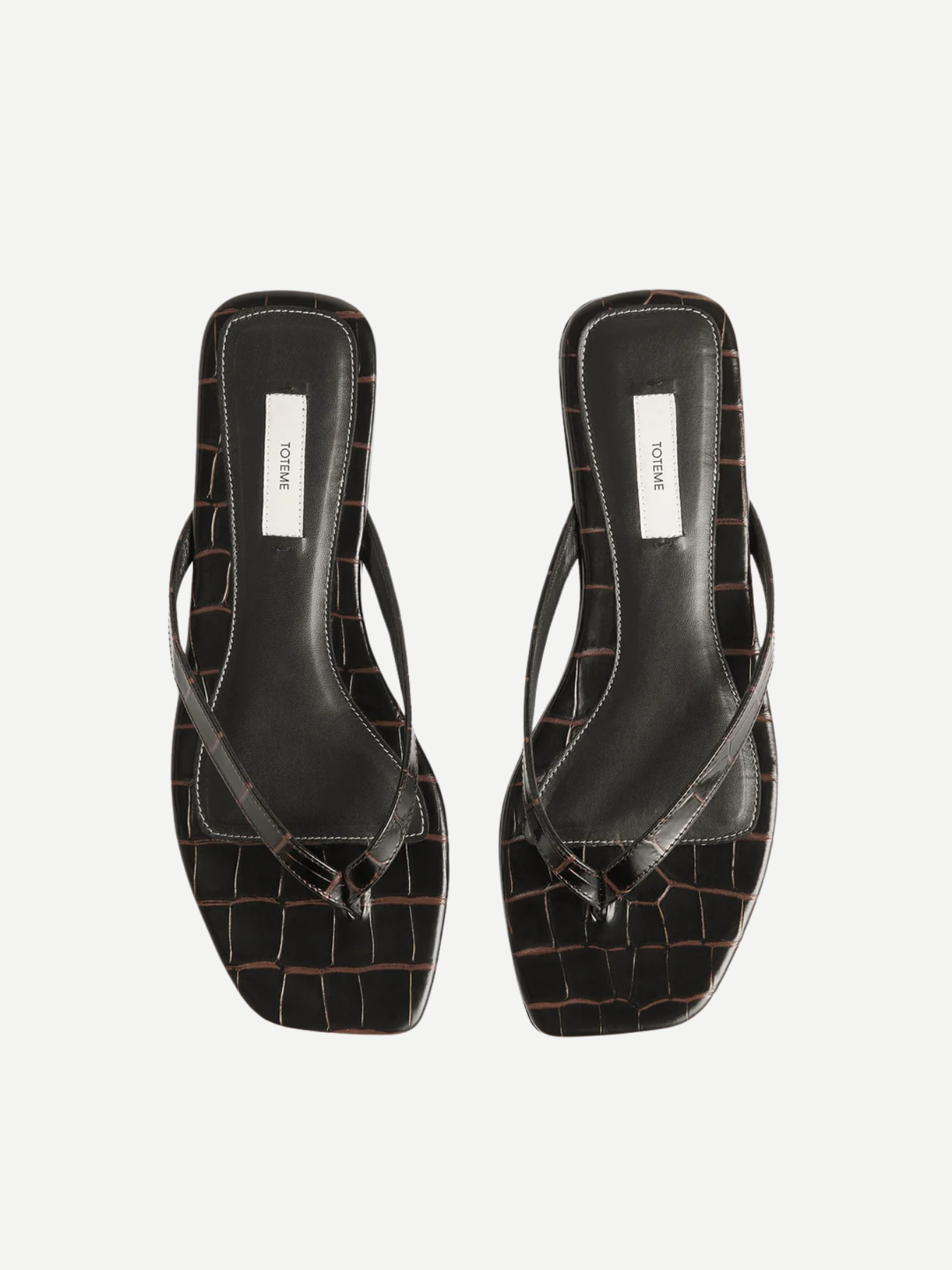 Totême-Croco-Embossed Flip Flops - Dark Brown-Shoes-Boboli-Vancouver-Canada