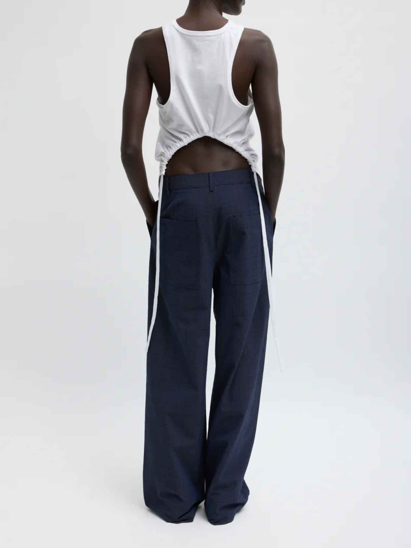 Tibi-Menswear Crepon Stella Full Length Pant - Navy Multi-Pants-Boboli-Vancouver-Canada