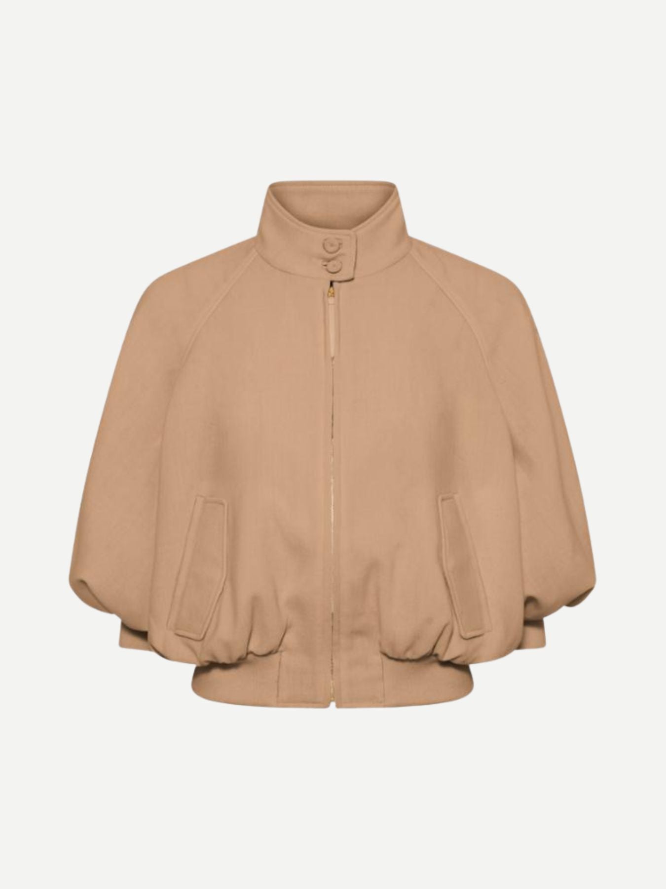 Gabriela Hearst-Virgin Wool, 3/4 Sleeve Zip Bomber - Camel-Jackets-Boboli-Vancouver-Canada