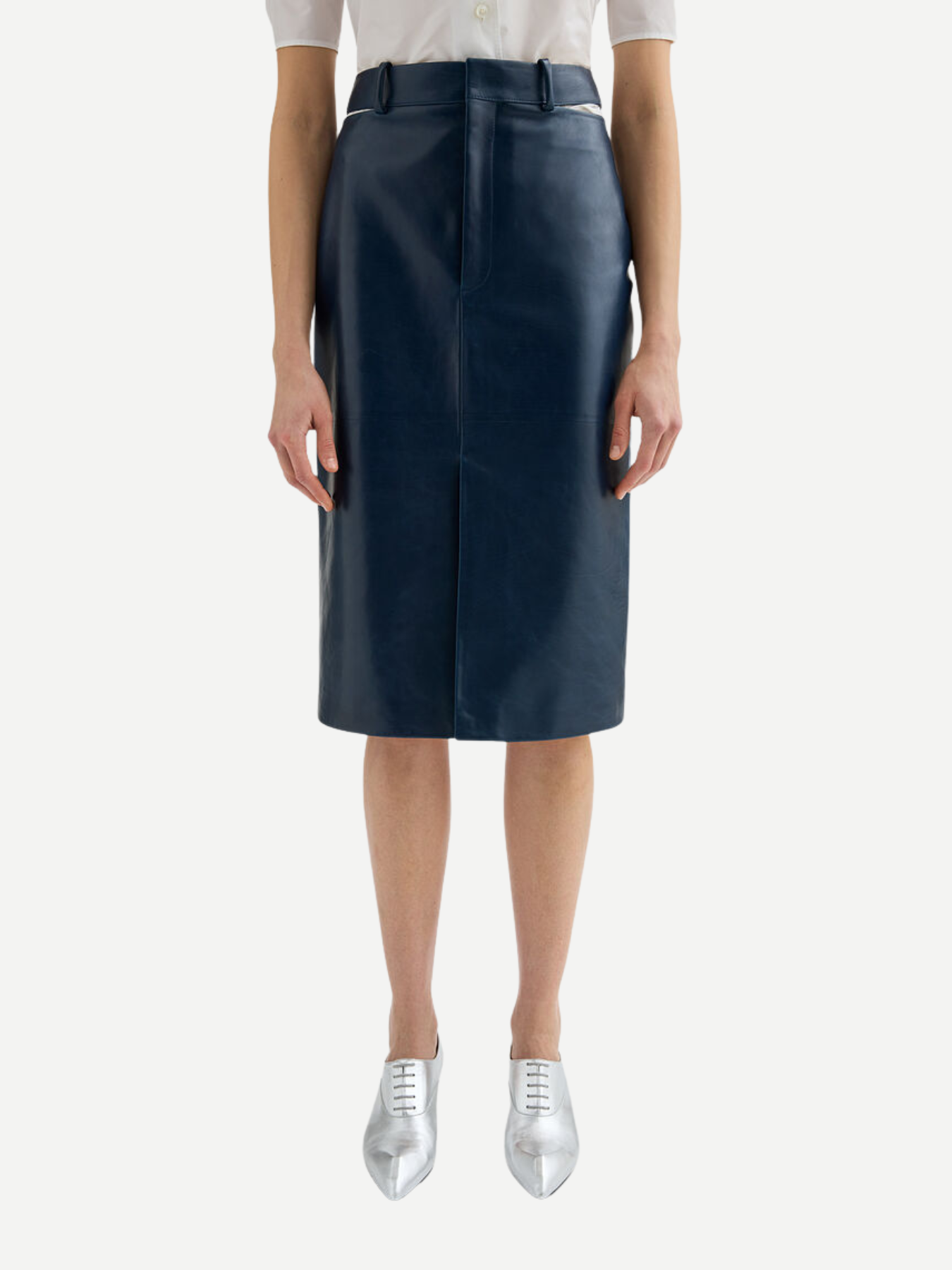 Jil Sander-Soft Waxy Calf Skin Skirt - Marine-Skirt-Boboli-Vancouver-Canada