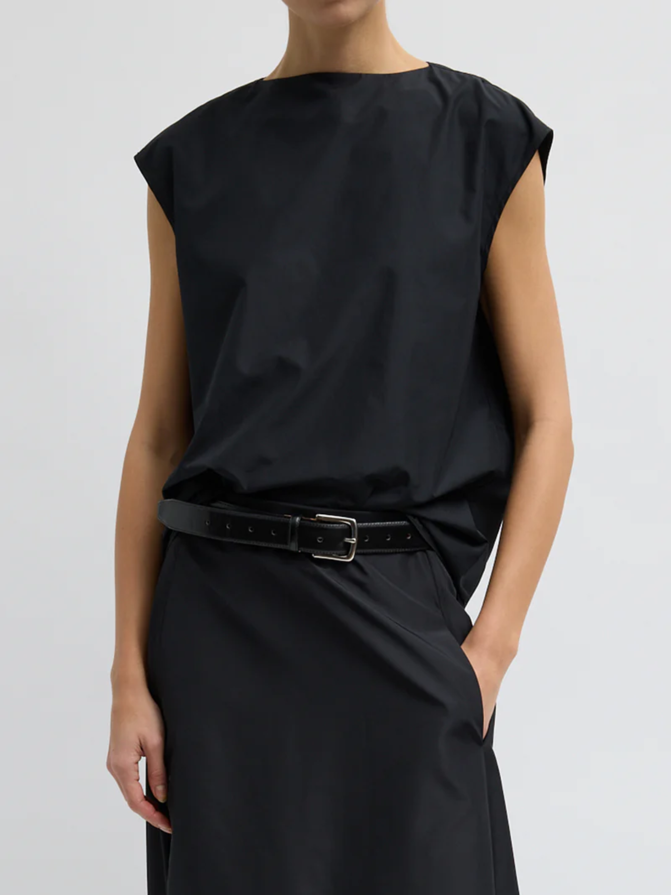 Tibi-Summer Nylon Sleeveless Cocoon Top - Black-Tops-Boboli-Vancouver-Canada