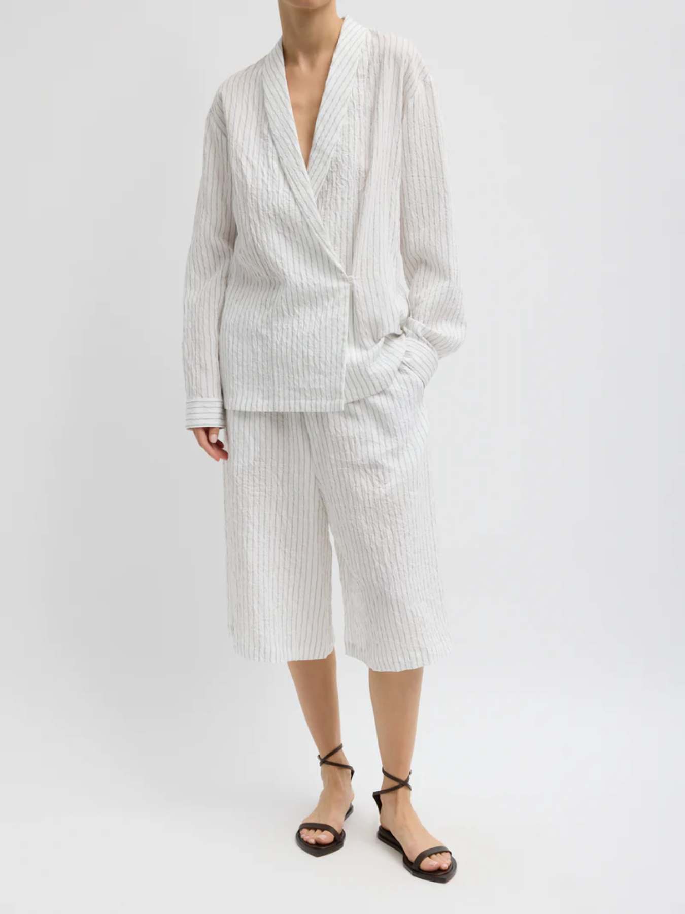 Tibi-Crinkle Stripe Summer Suiting Relaxed Long - Ivory-Pants-Boboli-Vancouver-Canada