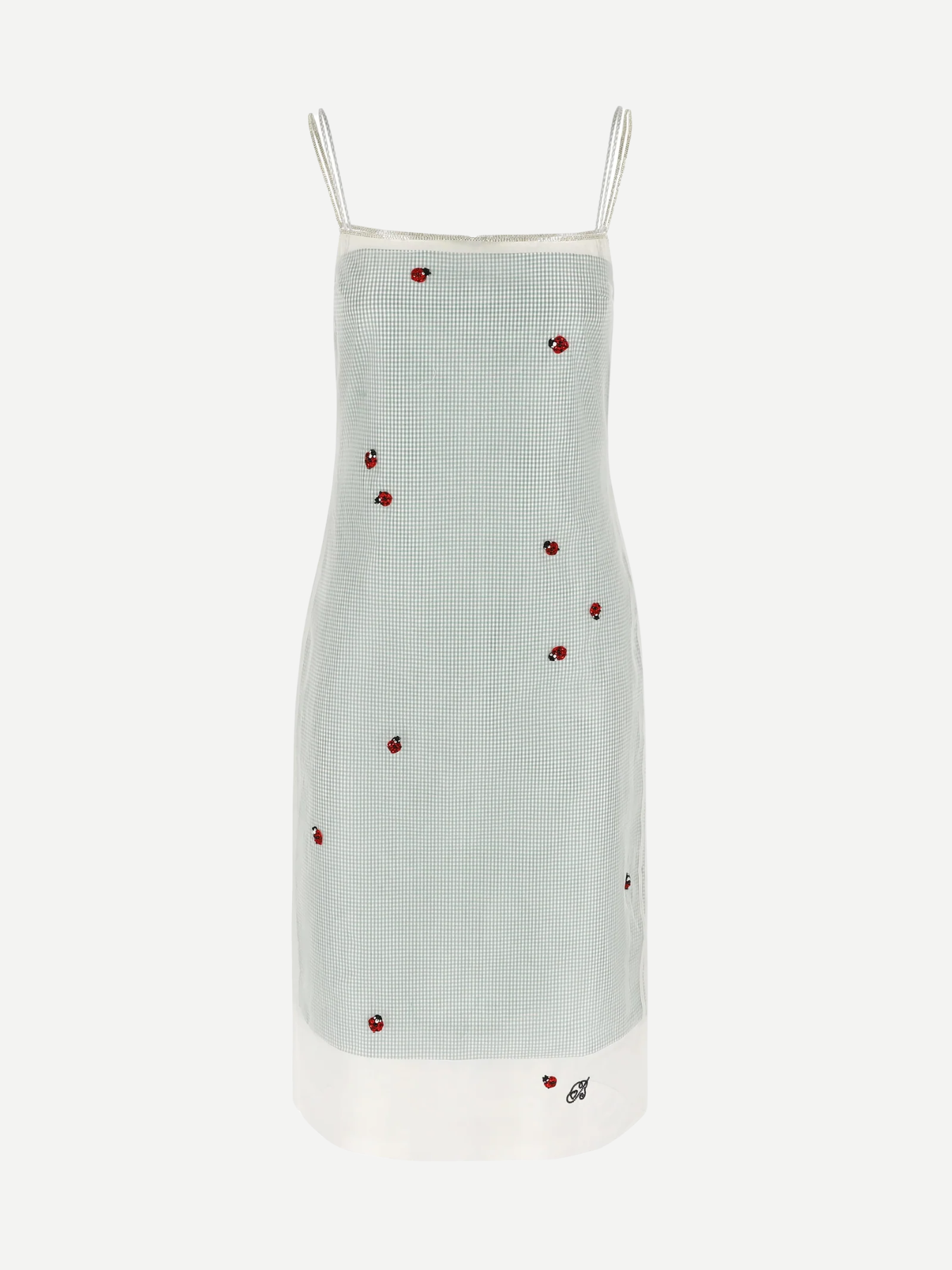 Bernadette-Slip Dress Rachel Embroidered - Lady Bugs Embroidery on Microvichy Green-Dresses-Boboli-Vancouver-Canada
