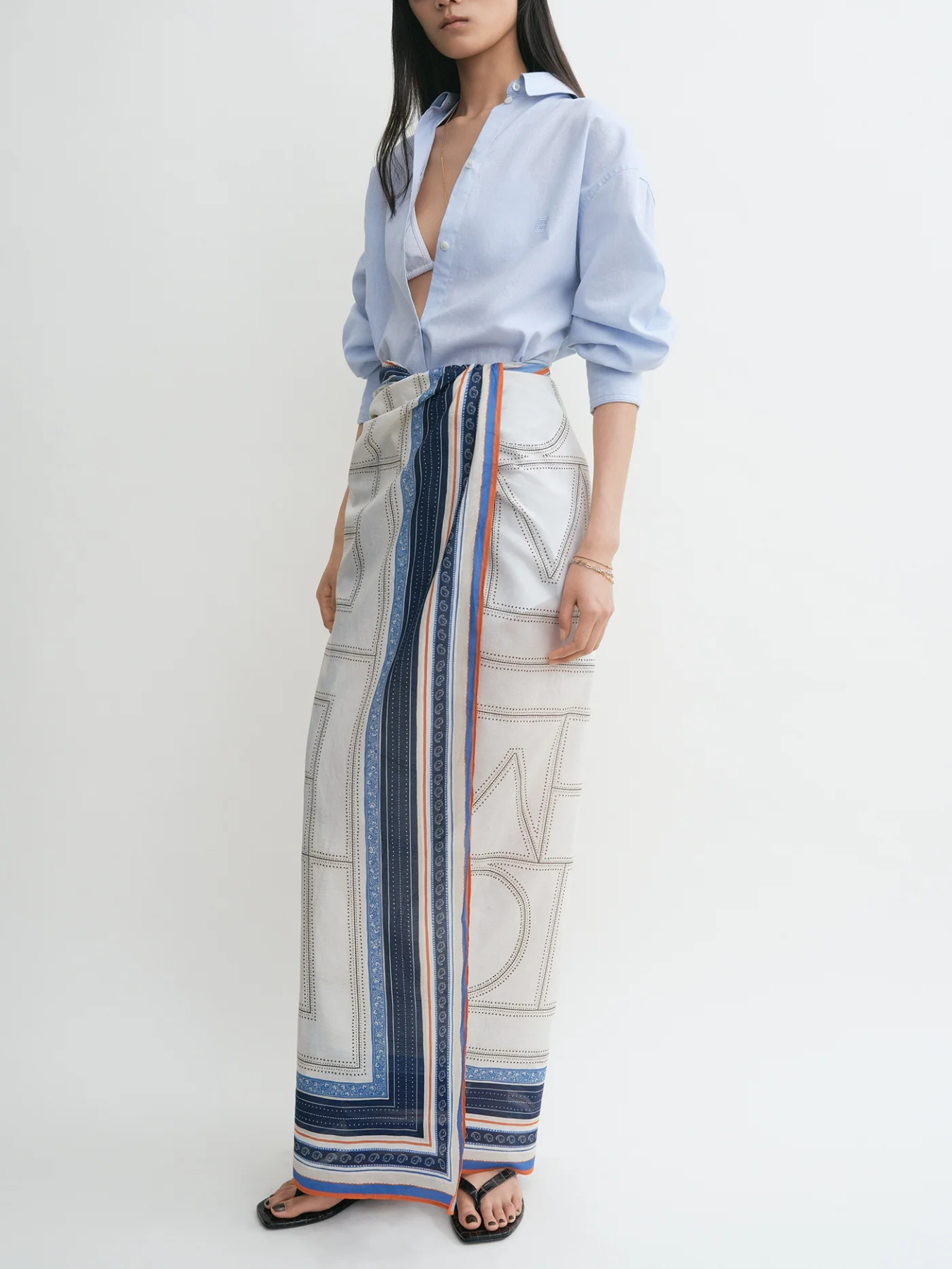 Totême-Collector Sarong - Ecru/Navy-Tops-Boboli-Vancouver-Canada