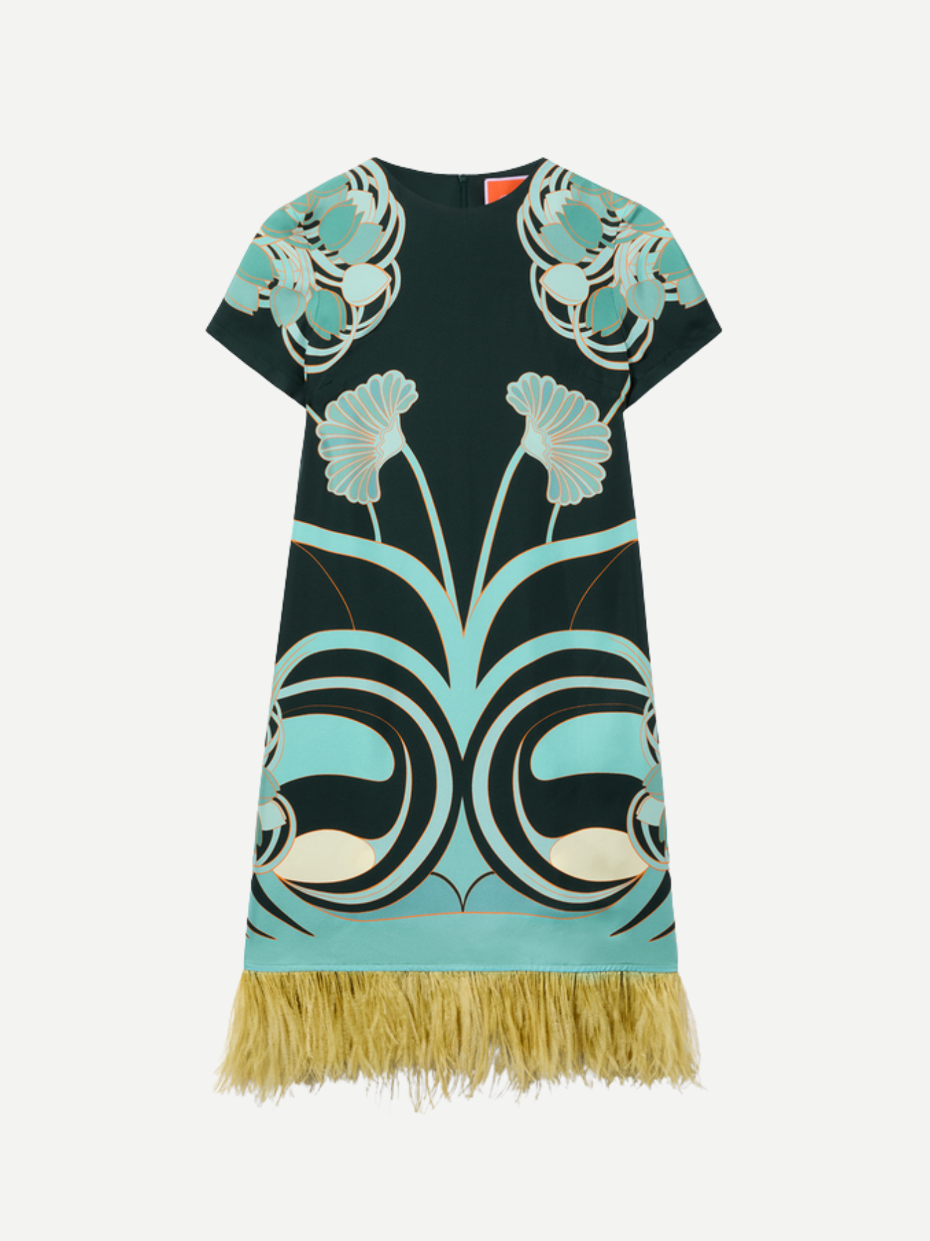La DoubleJ-Mini Swing Dress With Feathers Placée - Dark Green-Dresses-Boboli-Vancouver-Canada