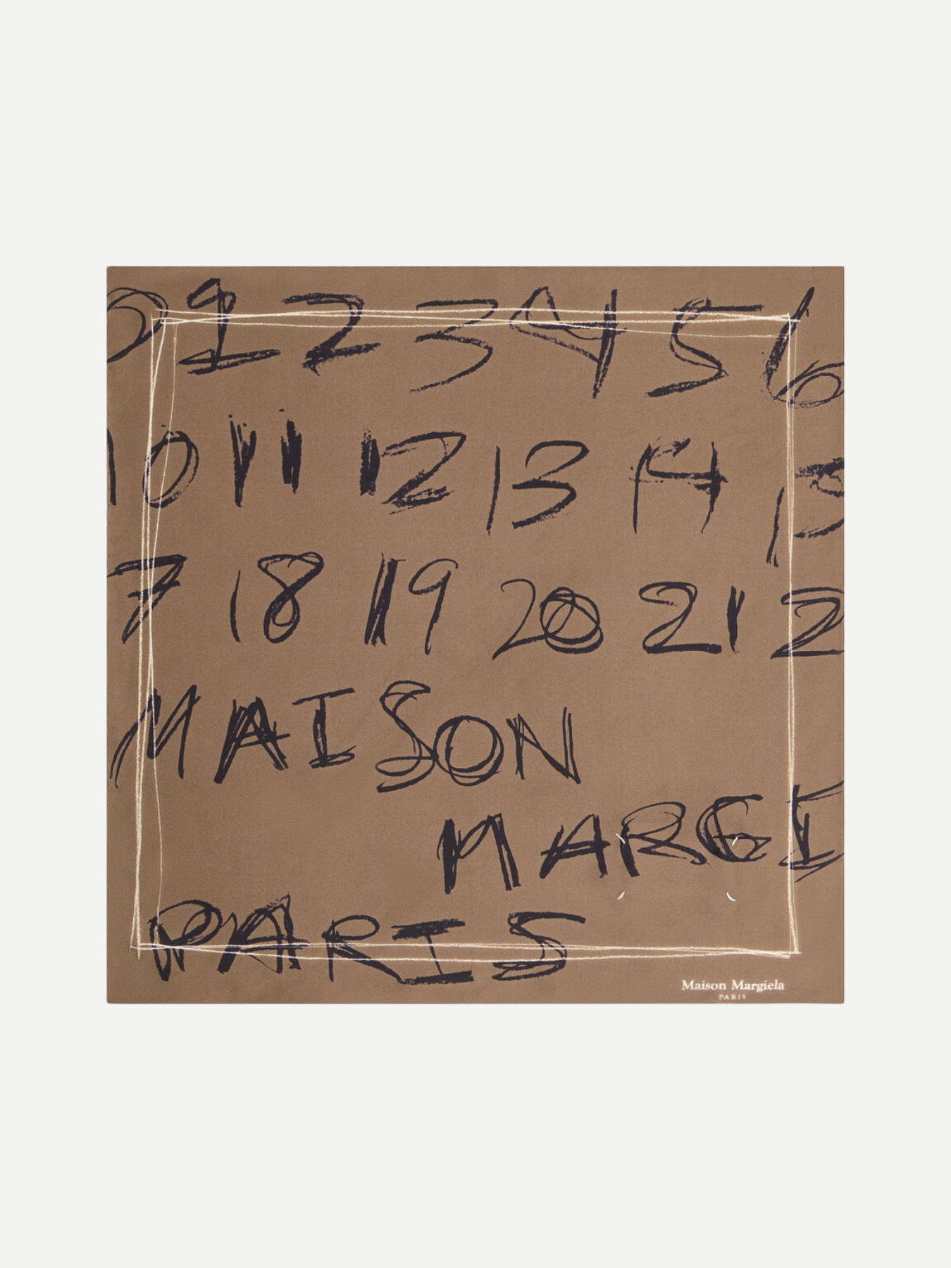 Maison Margiela-Scribbled Numerical Silk Foulard - Brown-Foulard-Boboli-Vancouver-Canada