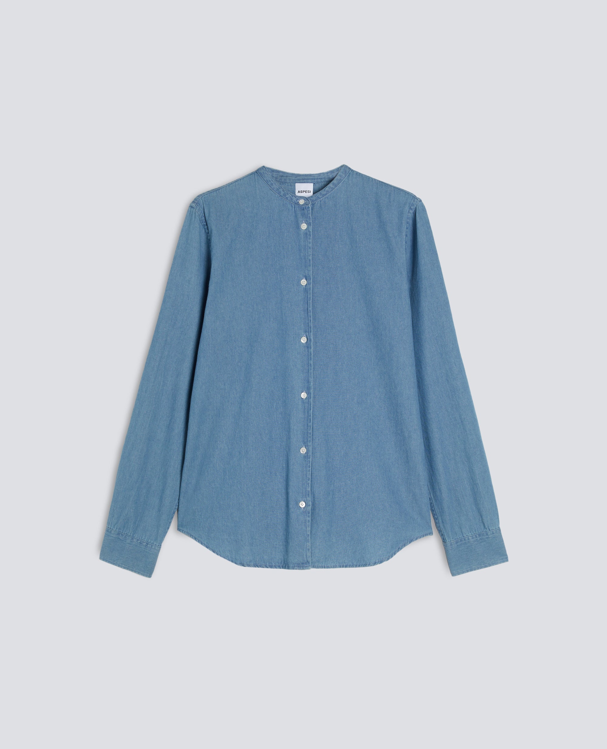 Aspesi-Cotton Shirt With Mandarin Collar - Denim-Blouses-Boboli-Vancouver-Canada