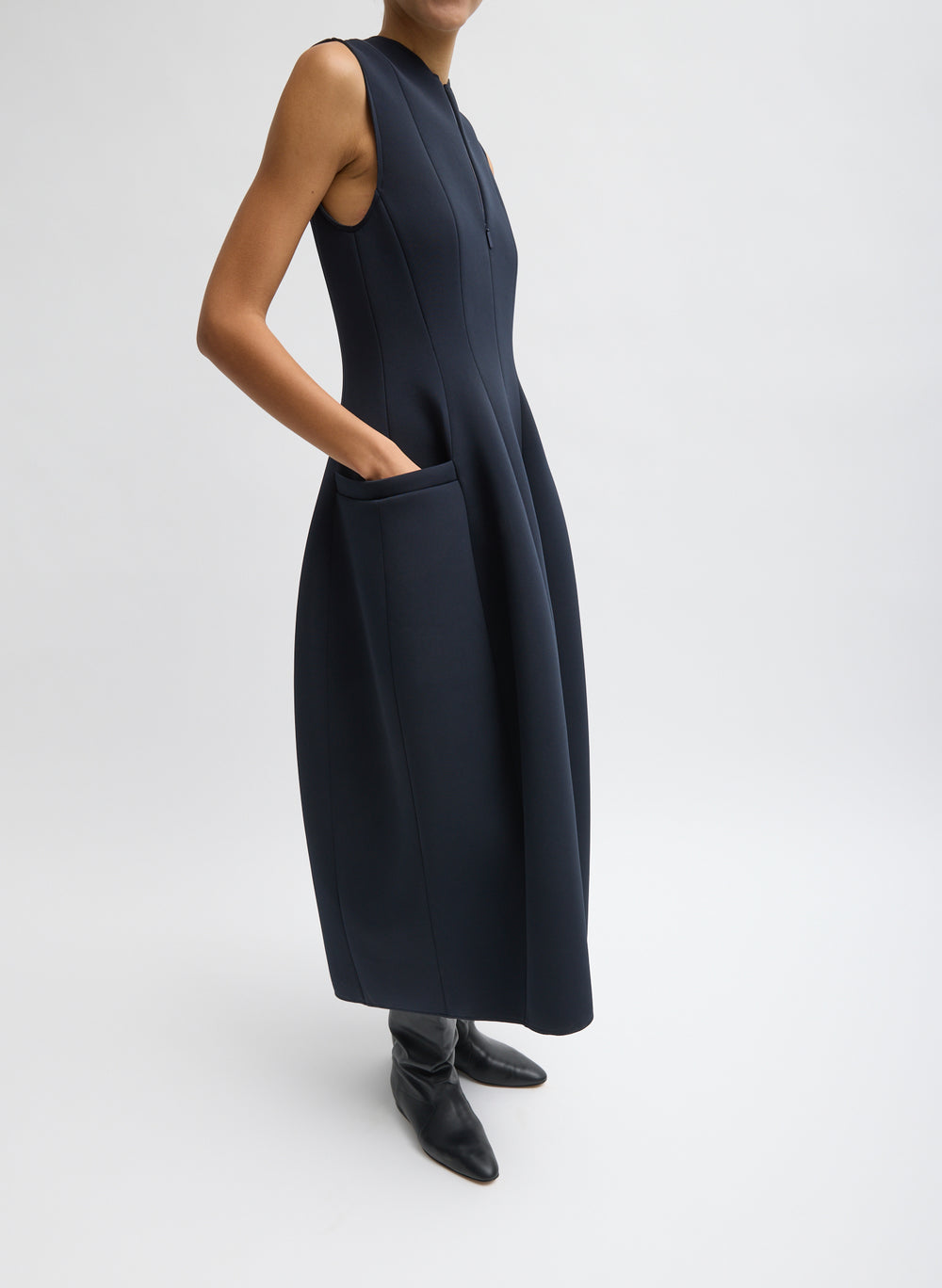 Tibi-Bonded Twill Sleeveless Sculpted Dress - Navy-Dresses-Boboli-Vancouver-Canada