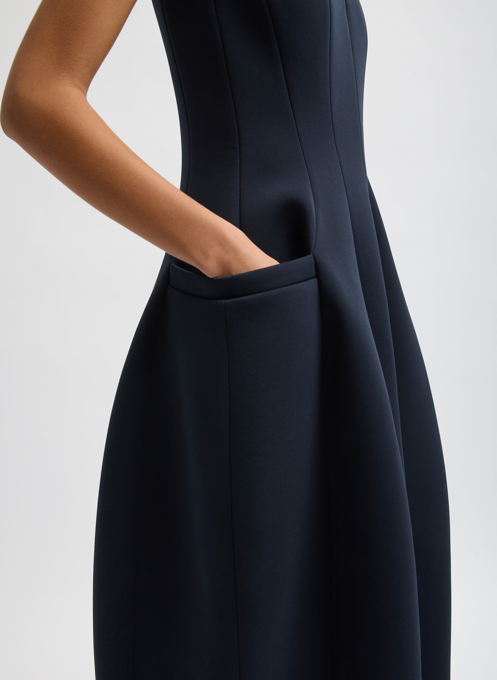 Tibi-Bonded Twill Sleeveless Sculpted Dress - Navy-Dresses-Boboli-Vancouver-Canada