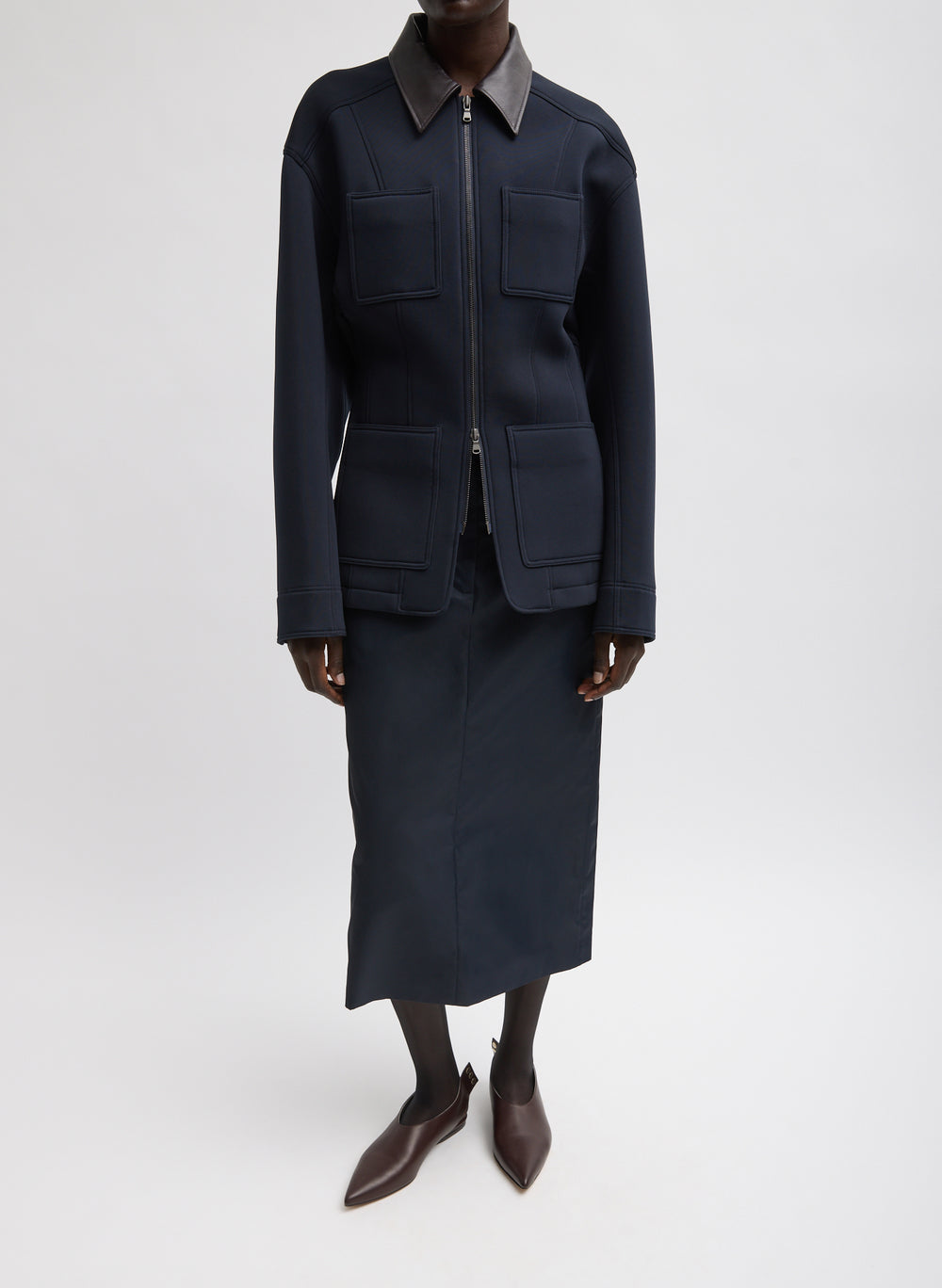 Tibi-Bonded Twill Sculpted Workmens Jacket - Navy-Jackets-Boboli-Vancouver-Canada