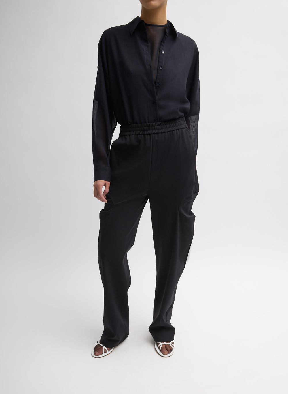 Tibi-Sheer Wool Gauze Oversized Shirt - Navy-Shirts-Boboli-Vancouver-Canada