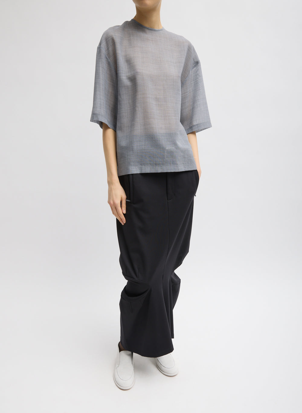Tibi-Sheer Wool Gauze Easy T - Heather Grey-Shirts-Boboli-Vancouver-Canada