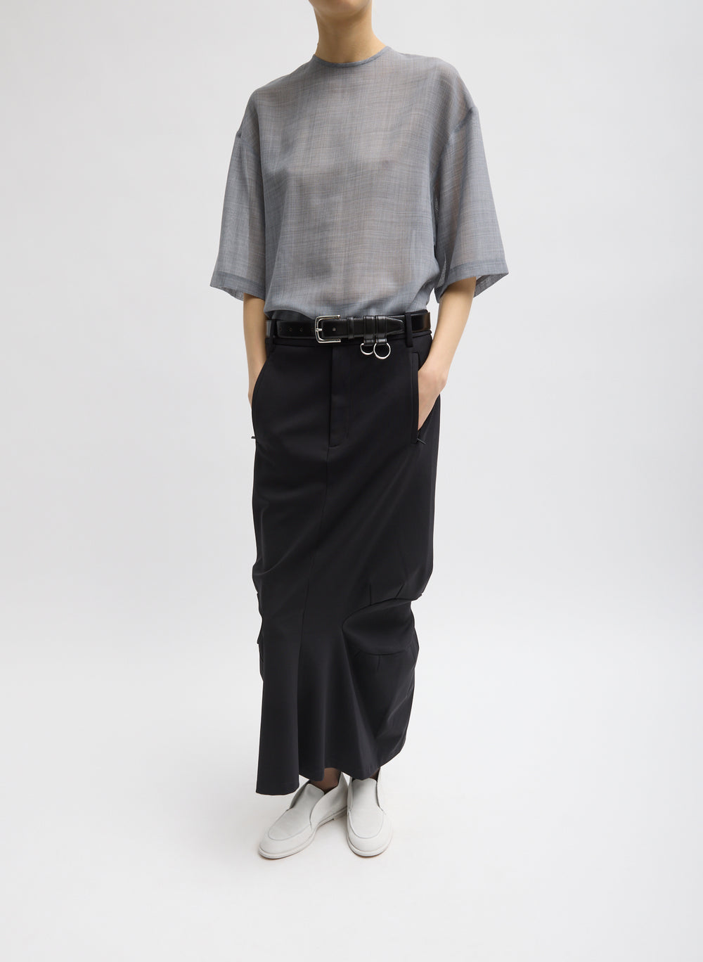 Tibi-Sheer Wool Gauze Easy T - Heather Grey-Shirts-Boboli-Vancouver-Canada