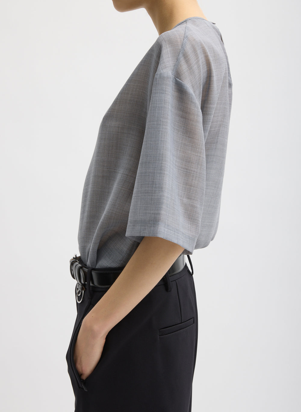 Tibi-Sheer Wool Gauze Easy T - Heather Grey-Shirts-Boboli-Vancouver-Canada