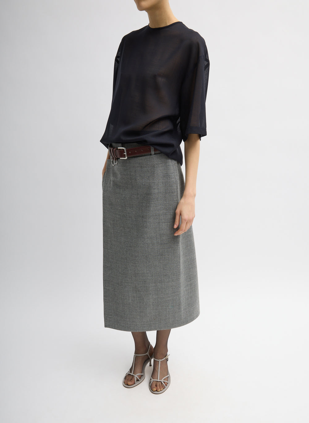 Tibi-Sheer Wool Gauze Easy T - Navy-Shirts-Boboli-Vancouver-Canada