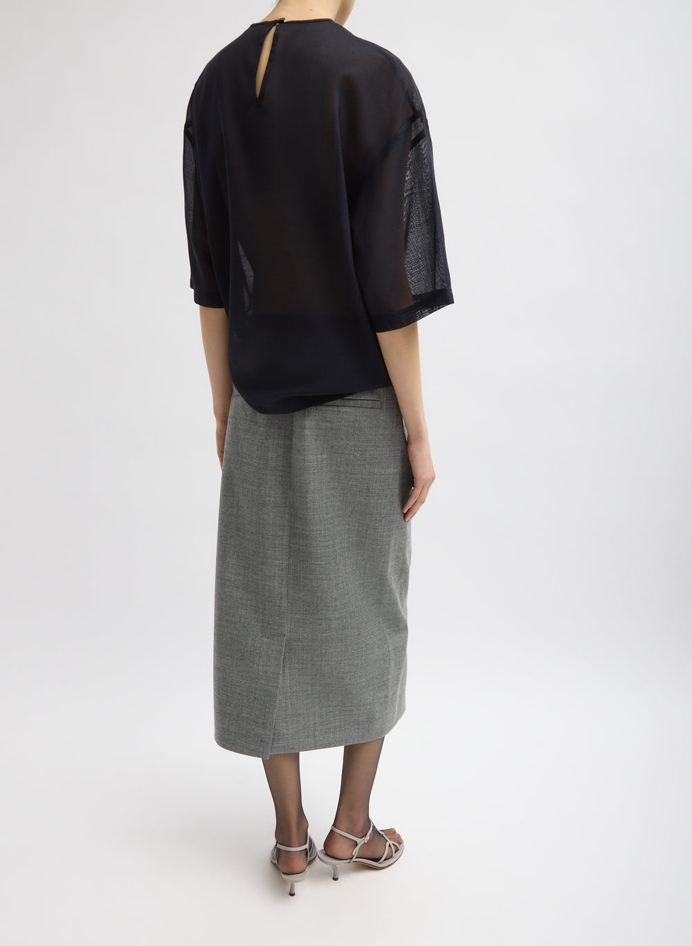 Tibi-Sheer Wool Gauze Easy T - Navy-Shirts-Boboli-Vancouver-Canada