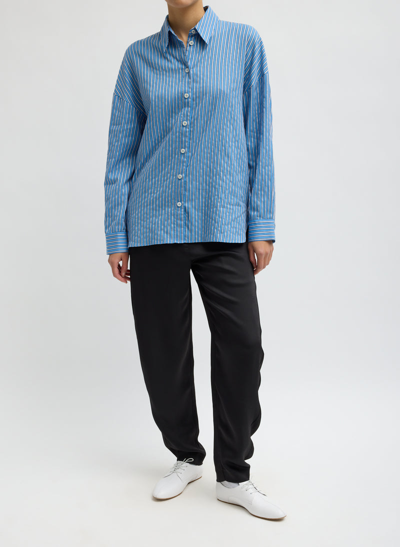 Tibi-Edmund Lyocell Stripe Oversized Shirt - Blue Multi-Shirts-Boboli-Vancouver-Canada