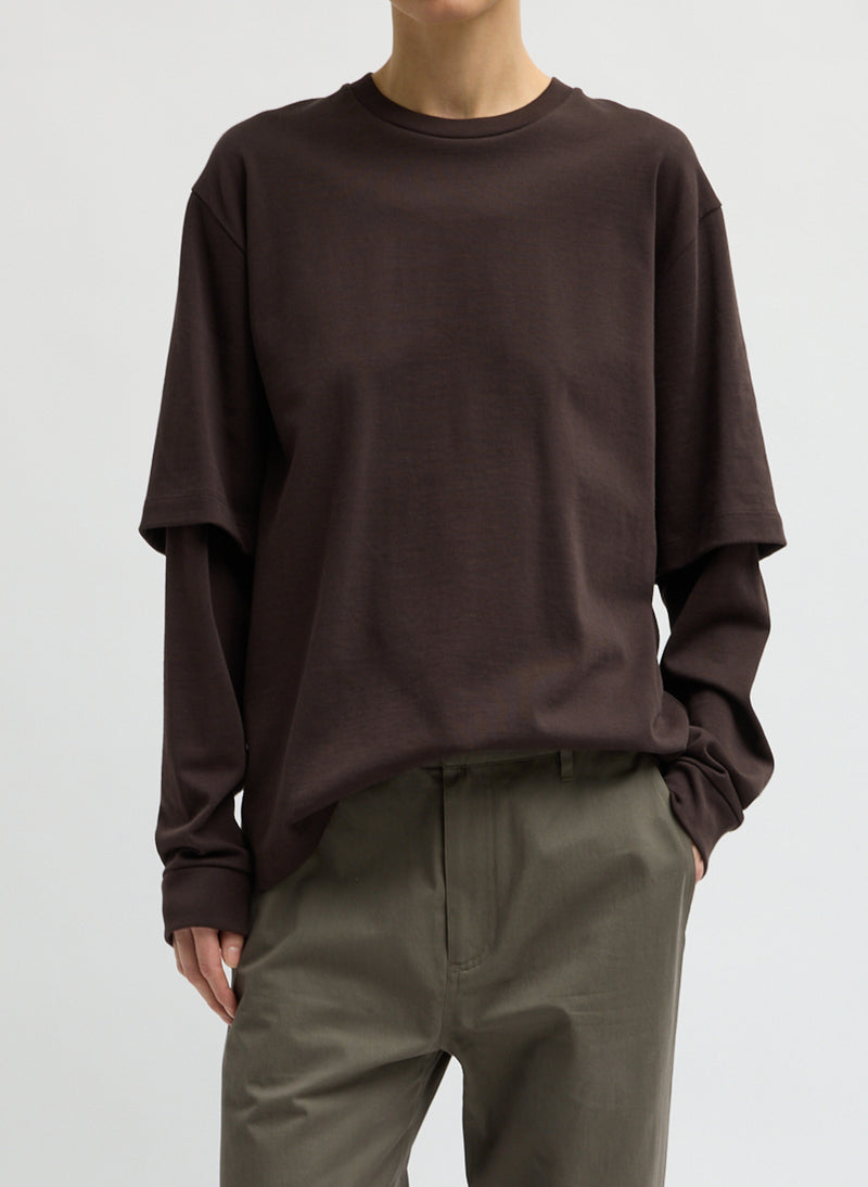 Tibi-Perfect T Unisex Double Layer Long Sleeve - Brown-T-Shirts-Boboli-Vancouver-Canada