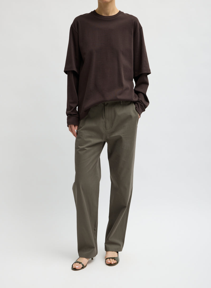 Tibi-Perfect T Unisex Double Layer Long Sleeve - Brown-T-Shirts-Boboli-Vancouver-Canada