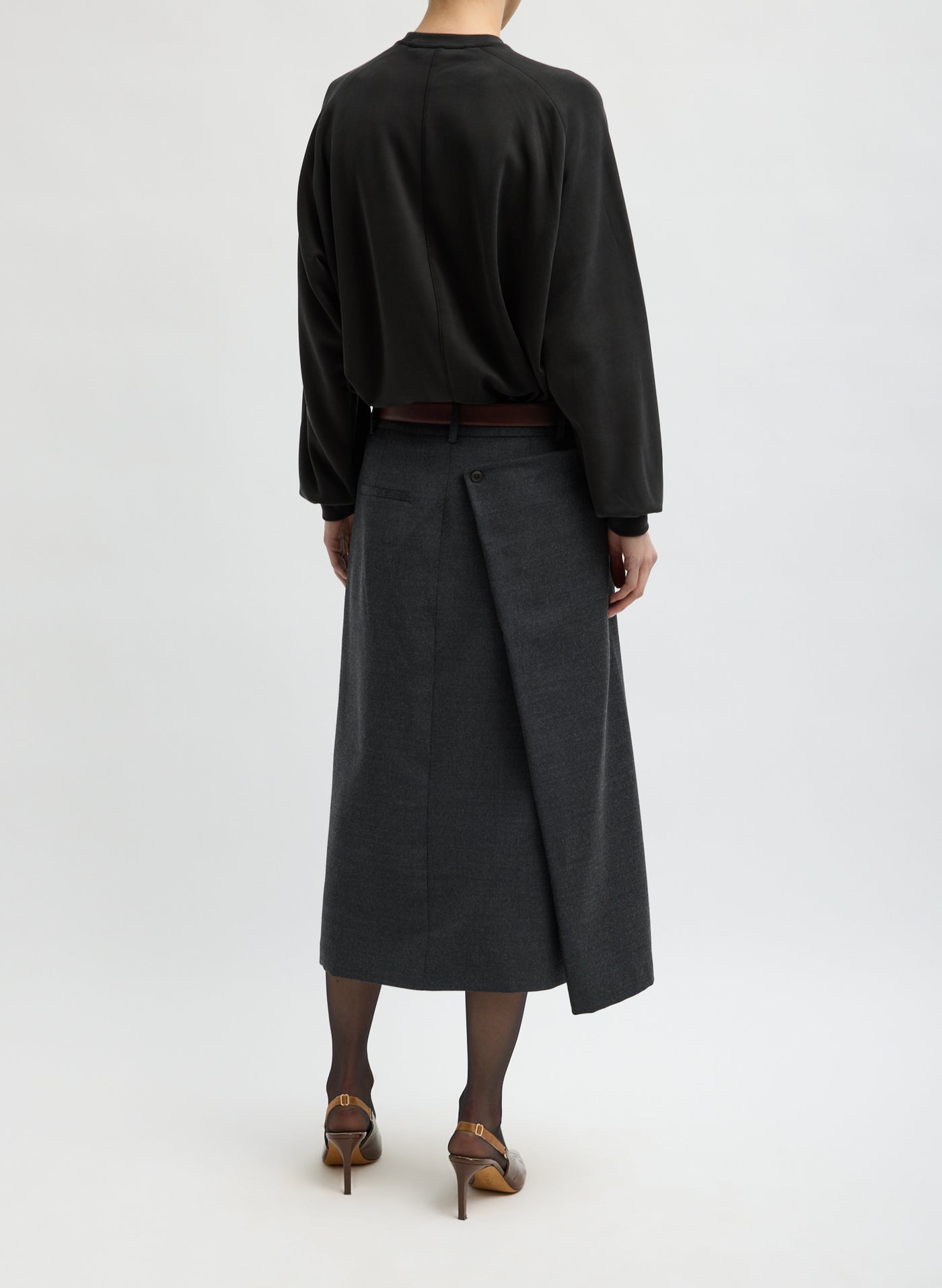 Tibi-Flannel Midi Trouser Skirt With Side - Dark Heather Grey-Skirts-Boboli-Vancouver-Canada