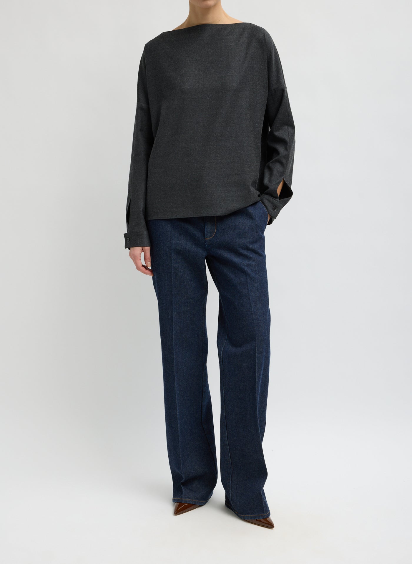 Tibi-Flannel Boatneck Dolman Sleeve Top - Dark Heather Grey-Tops-Boboli-Vancouver-Canada