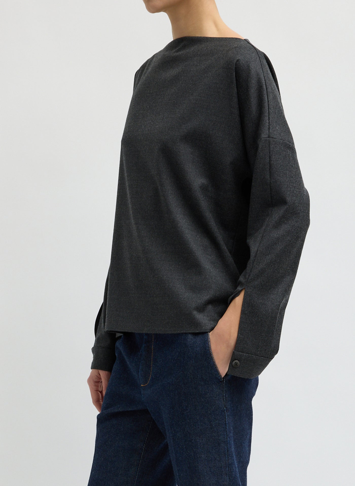 Tibi-Flannel Boatneck Dolman Sleeve Top - Dark Heather Grey-Tops-Boboli-Vancouver-Canada