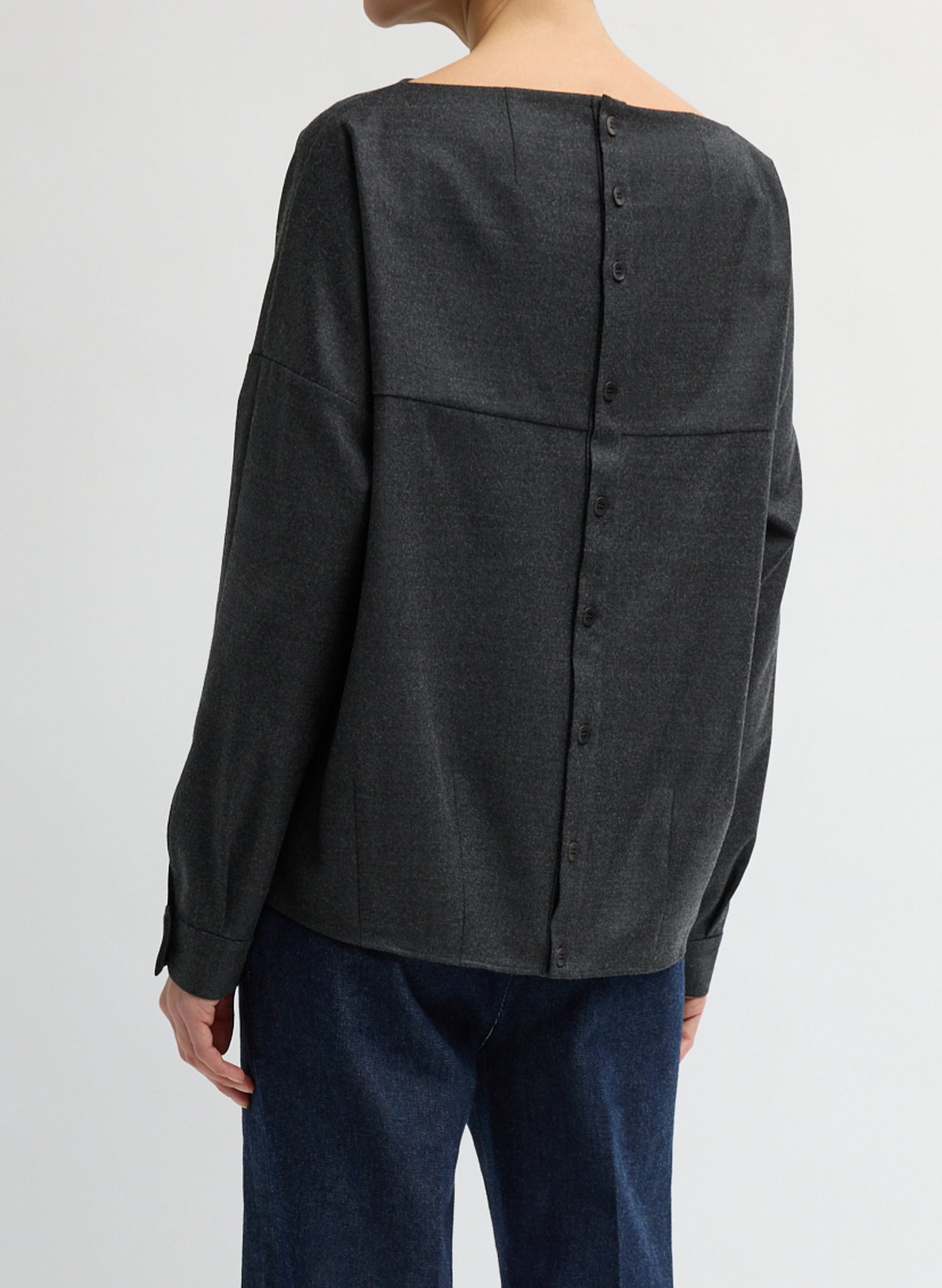 Tibi-Flannel Boatneck Dolman Sleeve Top - Dark Heather Grey-Tops-Boboli-Vancouver-Canada