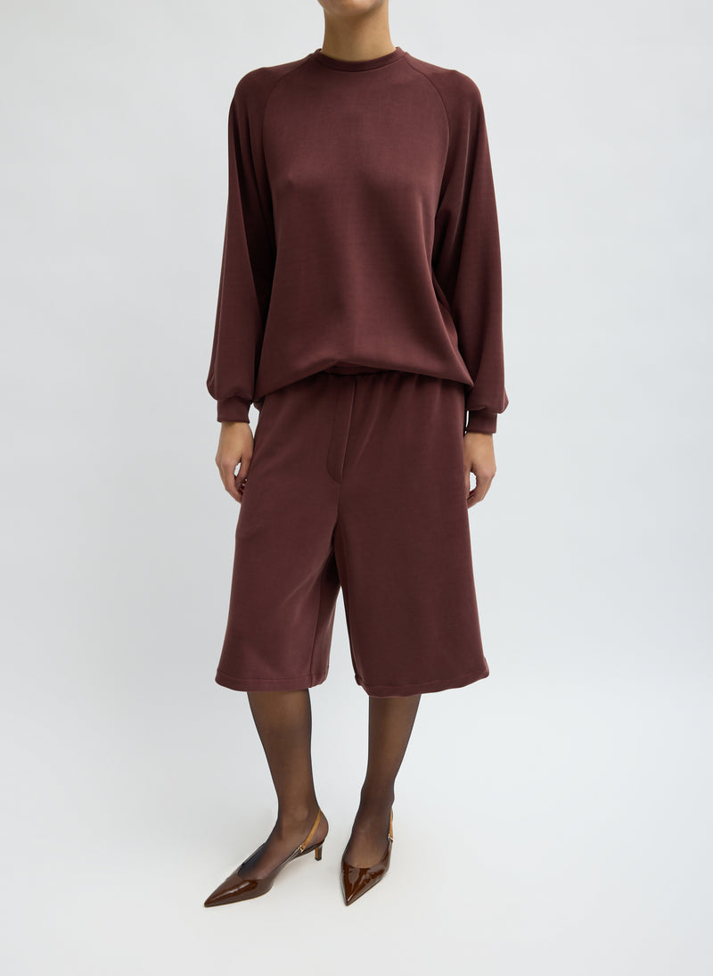Tibi-Feather Weight Viscose Neoprene Short - Bordeaux-Shorts-Boboli-Vancouver-Canada