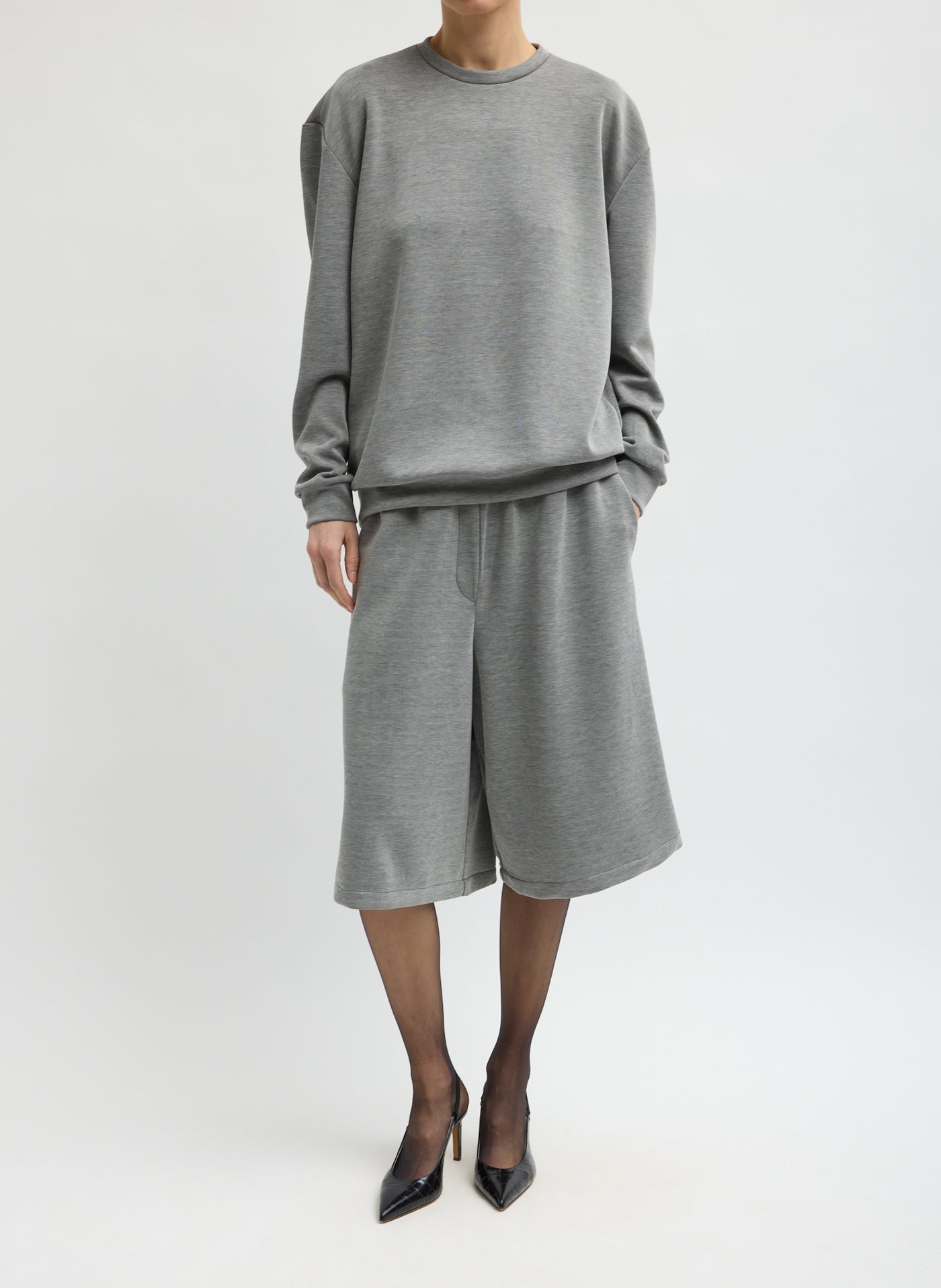 Tibi-Feather Weight Viscose Neoprene Relaxed Short - Grey-Pants-Boboli-Vancouver-Canada