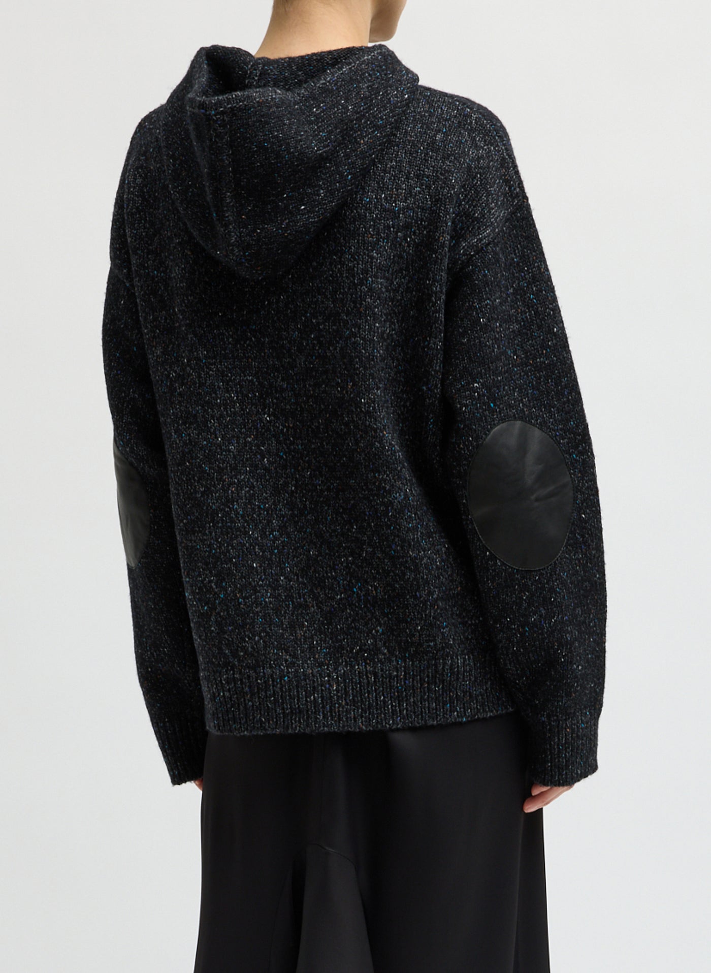 Tibi-Speckled Tweed Zip Up Hoodie with Leather Patch - Black Multi-Jackets-Boboli-Vancouver-Canada