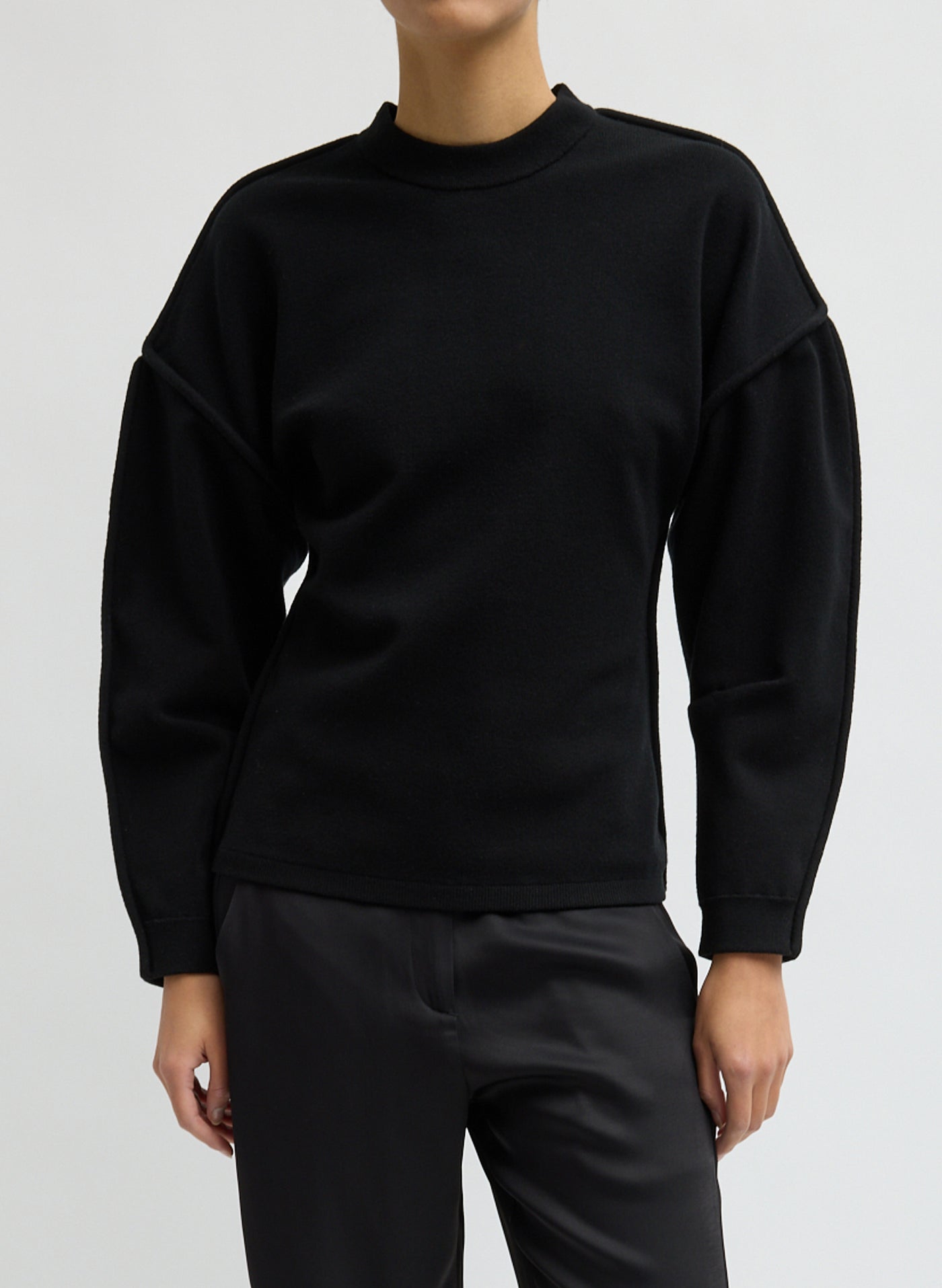 Tibi-Sculpted Wool Fitted Sweater - Black-Sweaters-Boboli-Vancouver-Canada