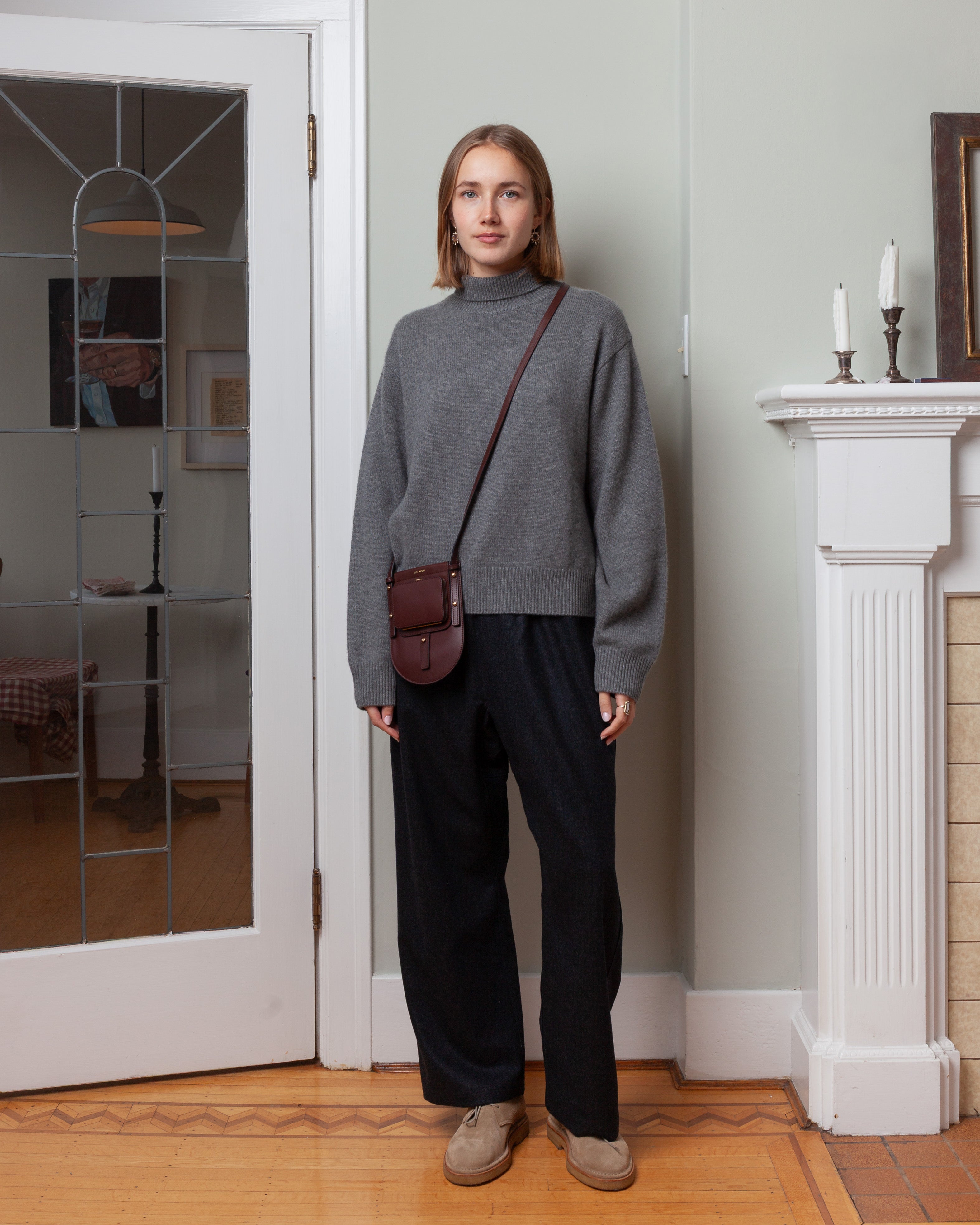 Maddox High Neck Pullover - Mid Grey Melange