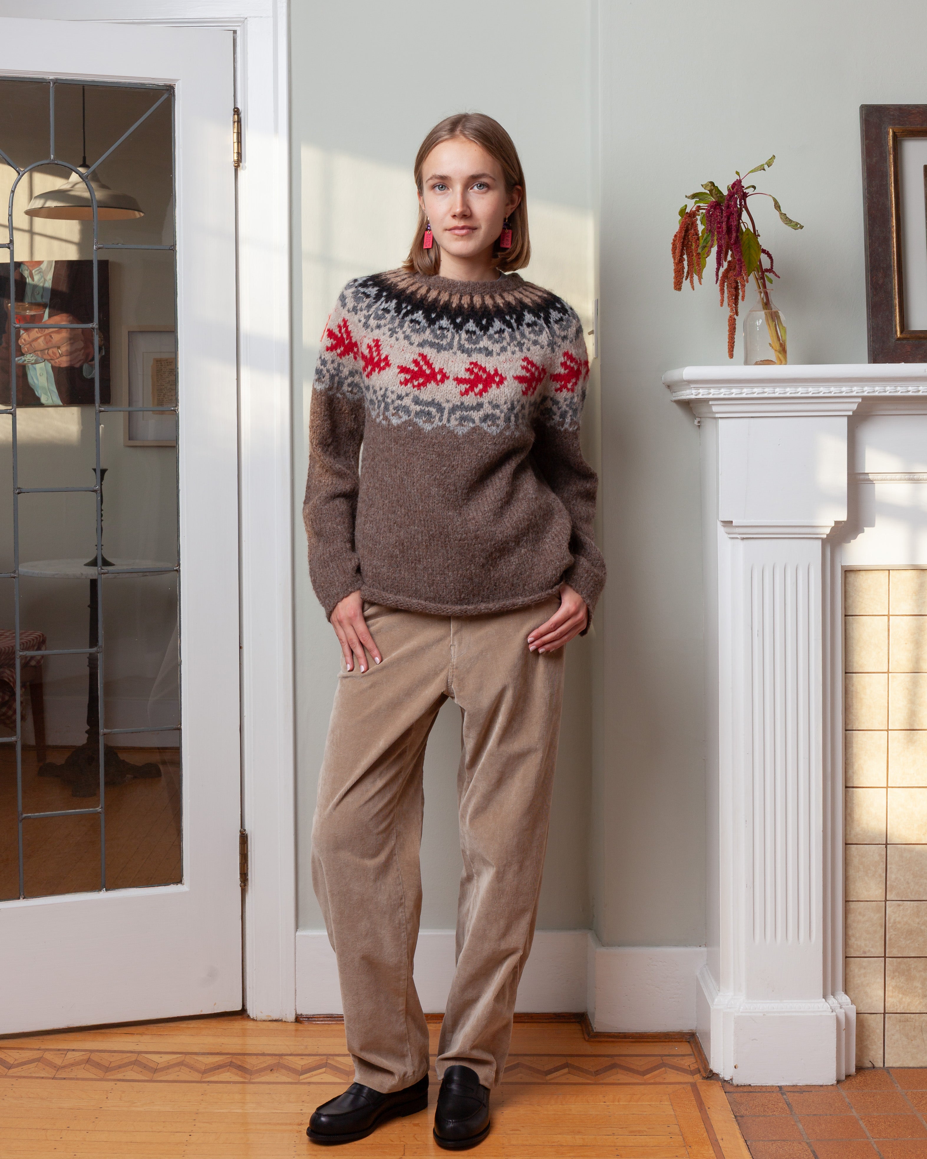 Round Neck Sweater Fairisle Bird L.S. - Nuts